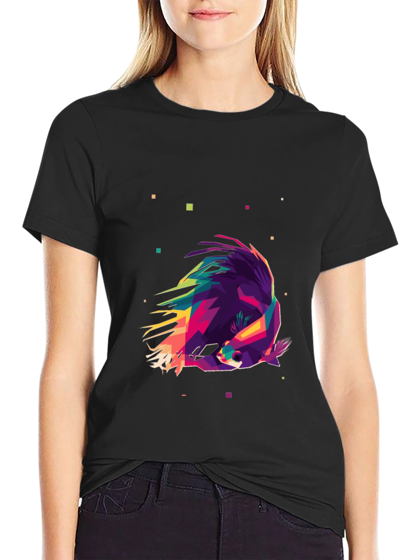 Geometric Raccoon Graphic Tee - Modern Art Shirt