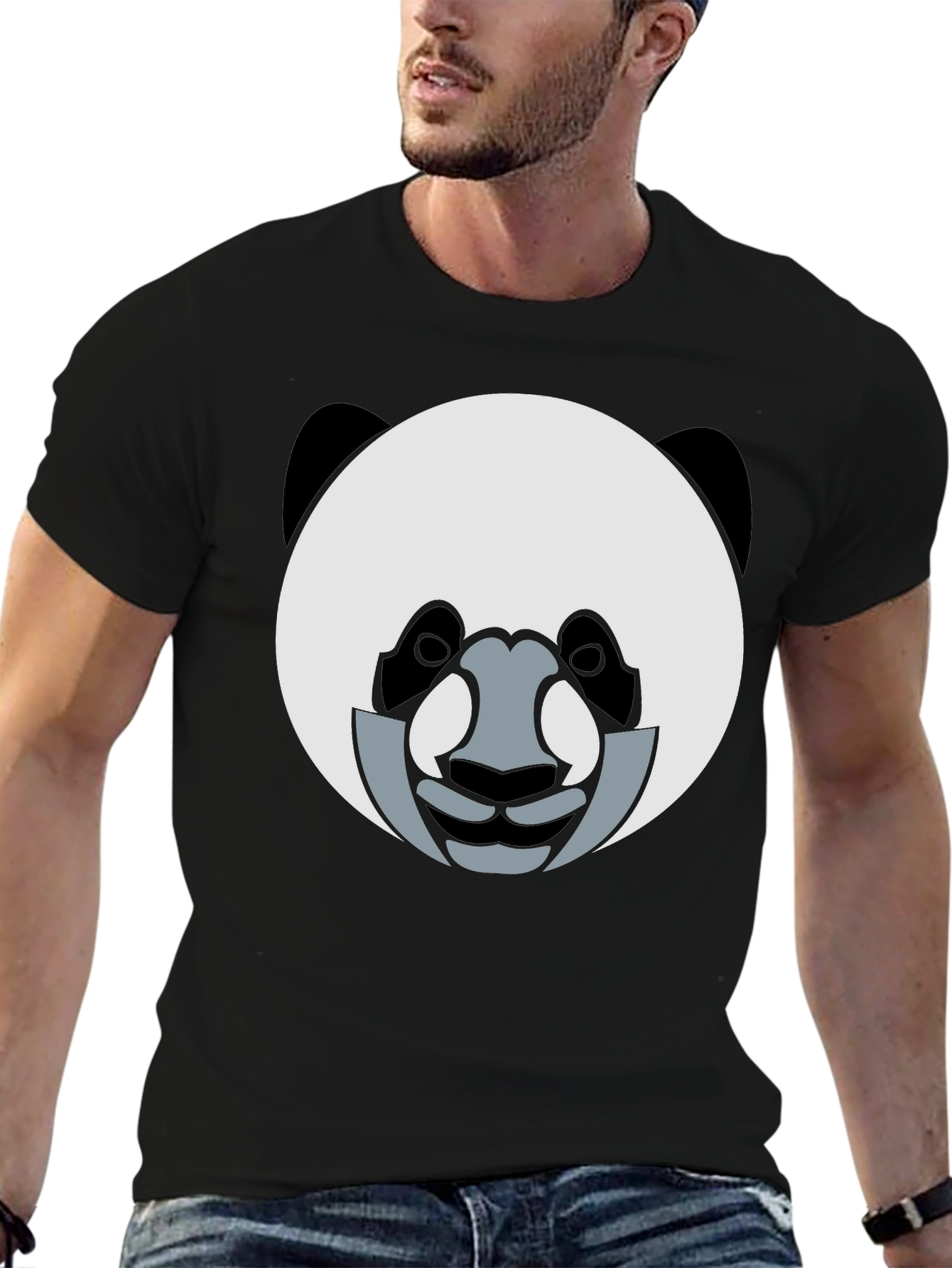 Panda Face Graphic Tee - Black
