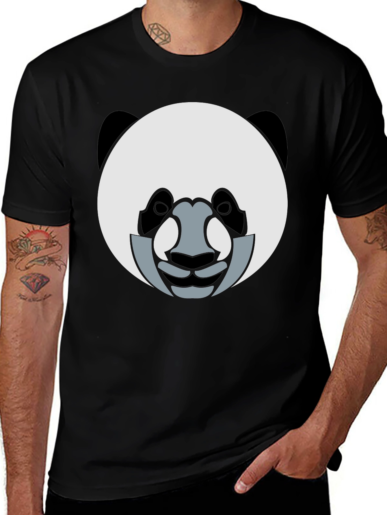 Panda Face Graphic Tee - Black