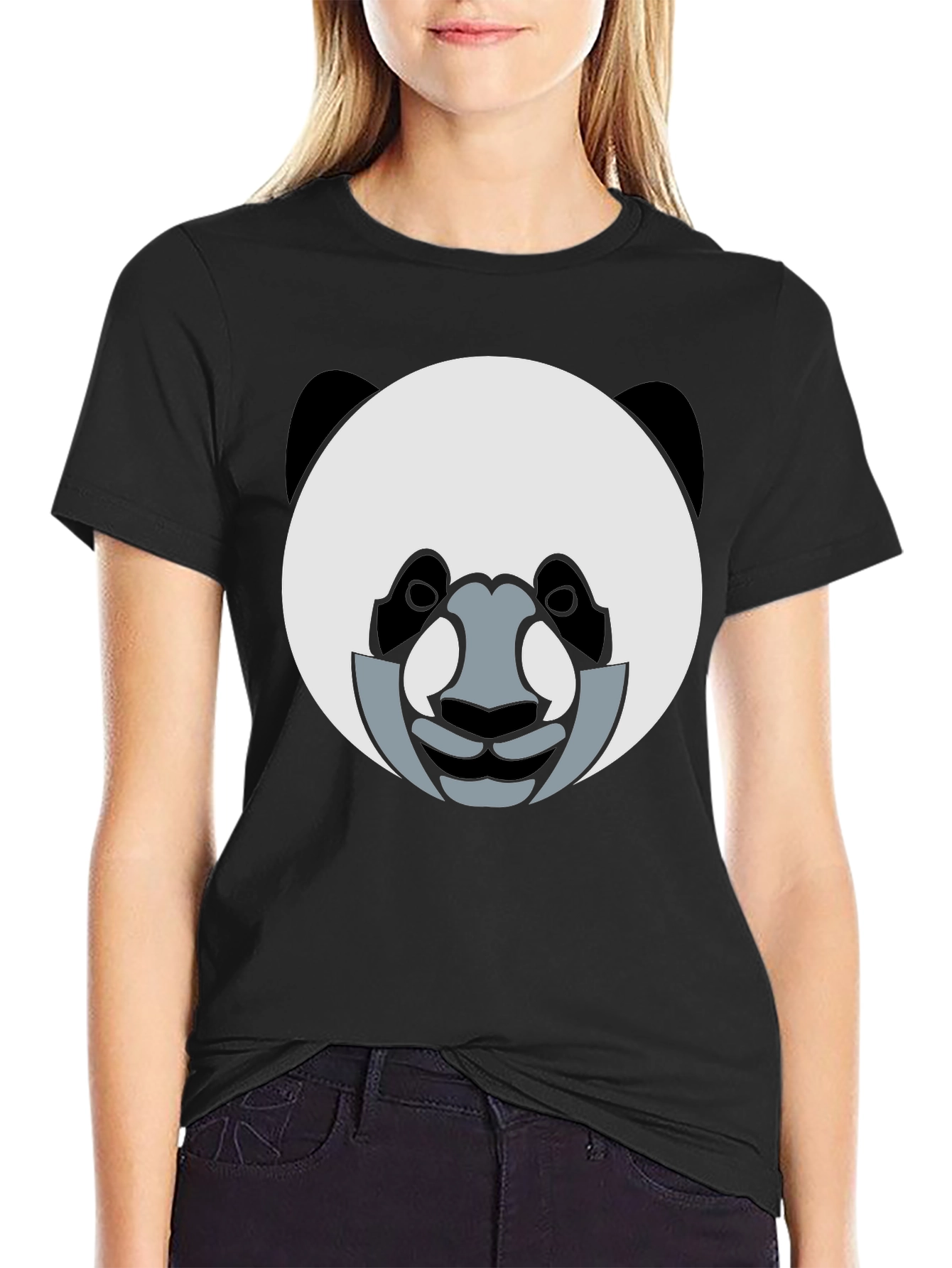 Panda Face Graphic Tee - Black