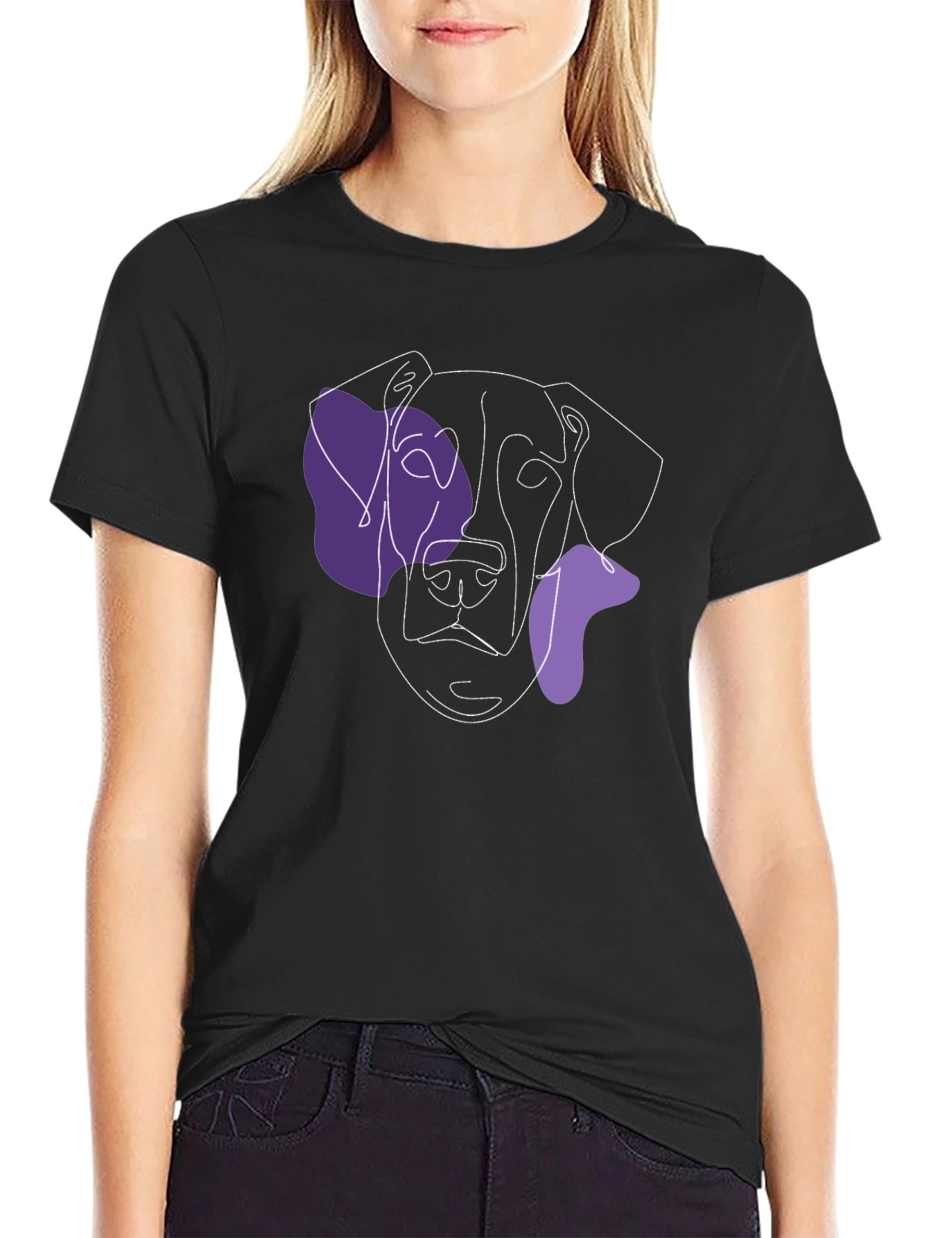 Minimalist Dog Line Art Tee - Black