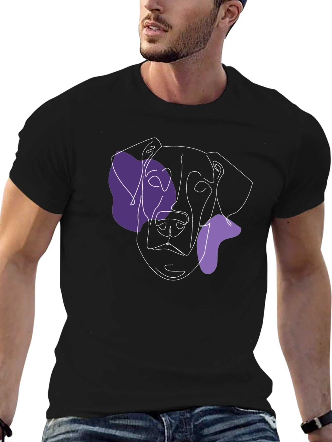 Minimalist Dog Line Art Tee - Black