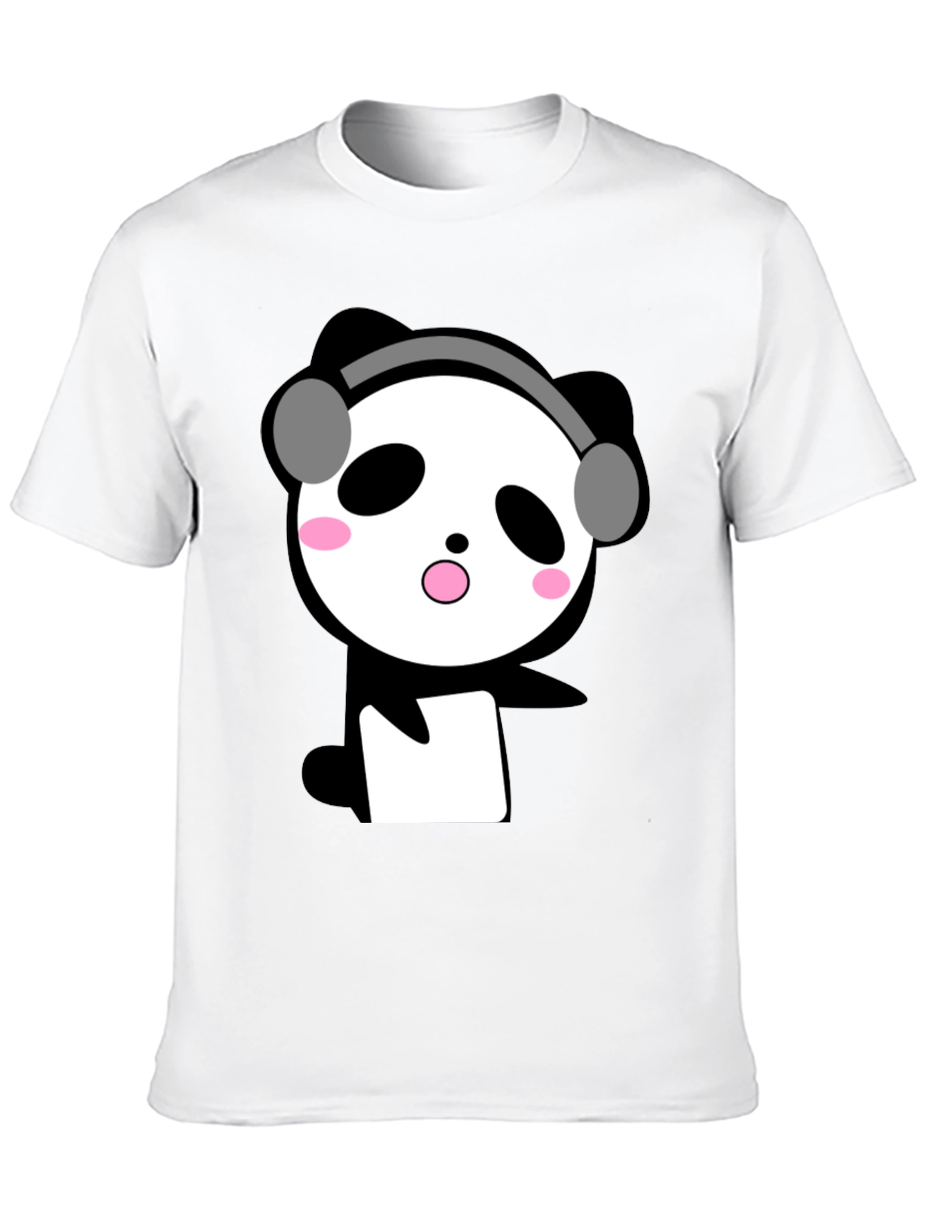 Cute Panda with Headphones Black T-Shirt