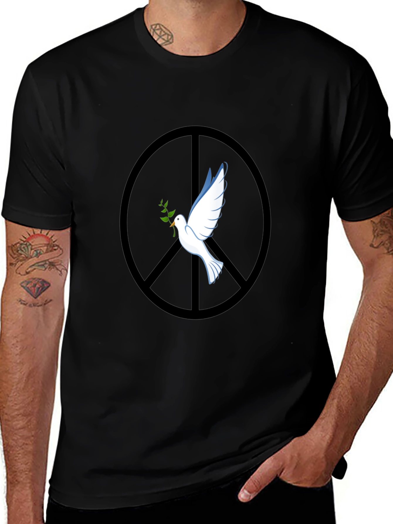 Peace Dove Graphic Tee - Black Cotton Blend