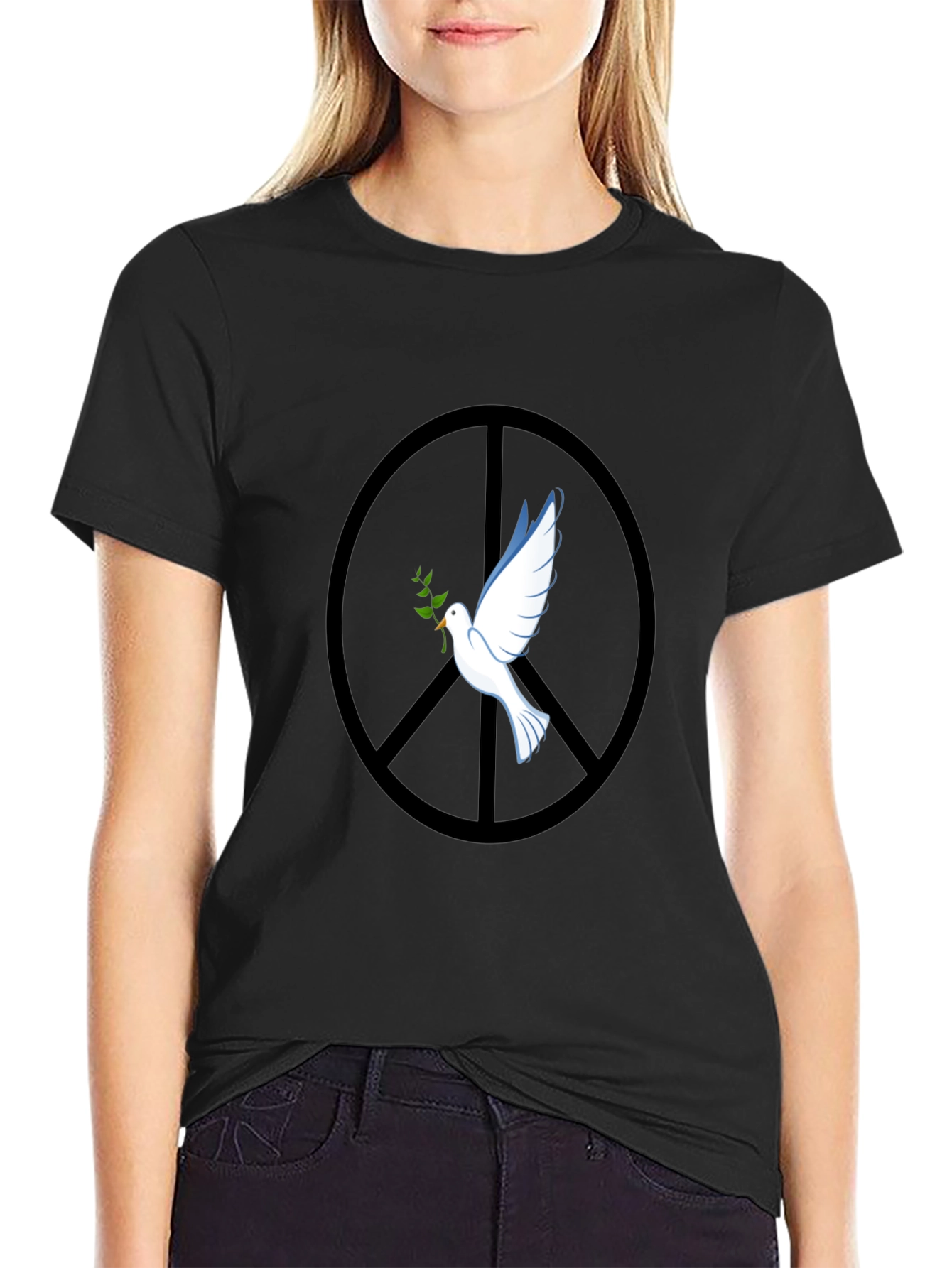 Peace Dove Graphic Tee - Black Cotton Blend