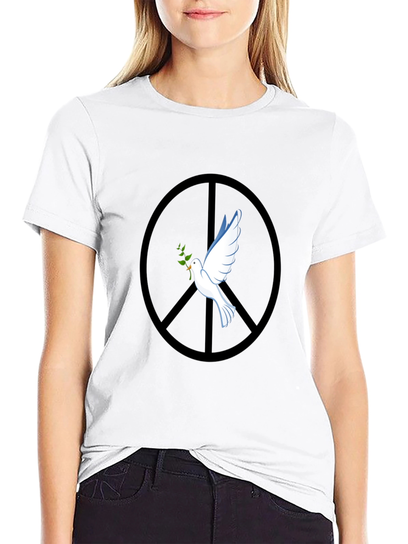 Peace Dove Graphic Tee - Black Cotton Blend