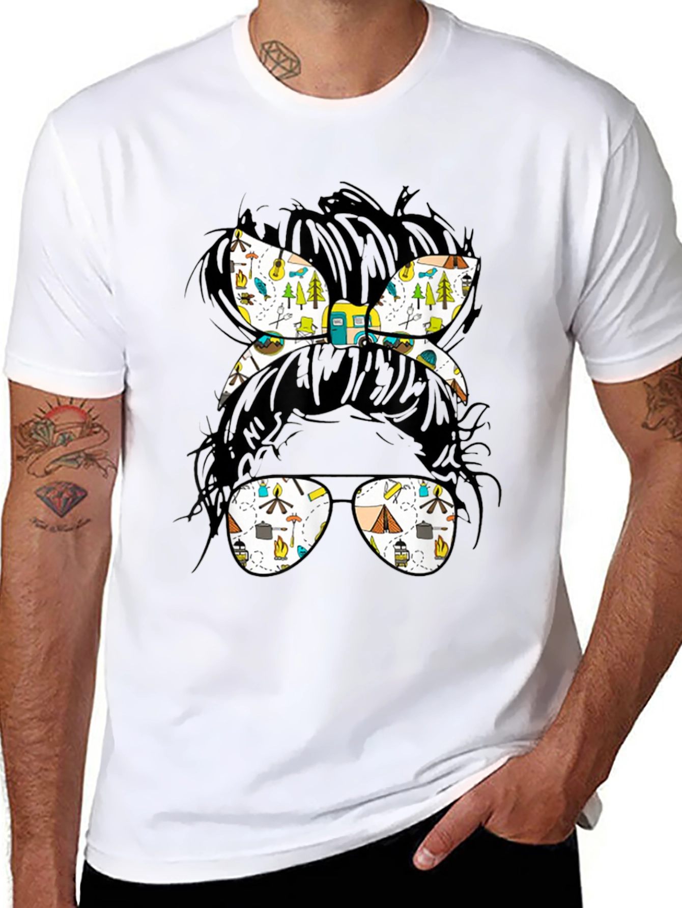 Camping Messy Bun Graphic Tee