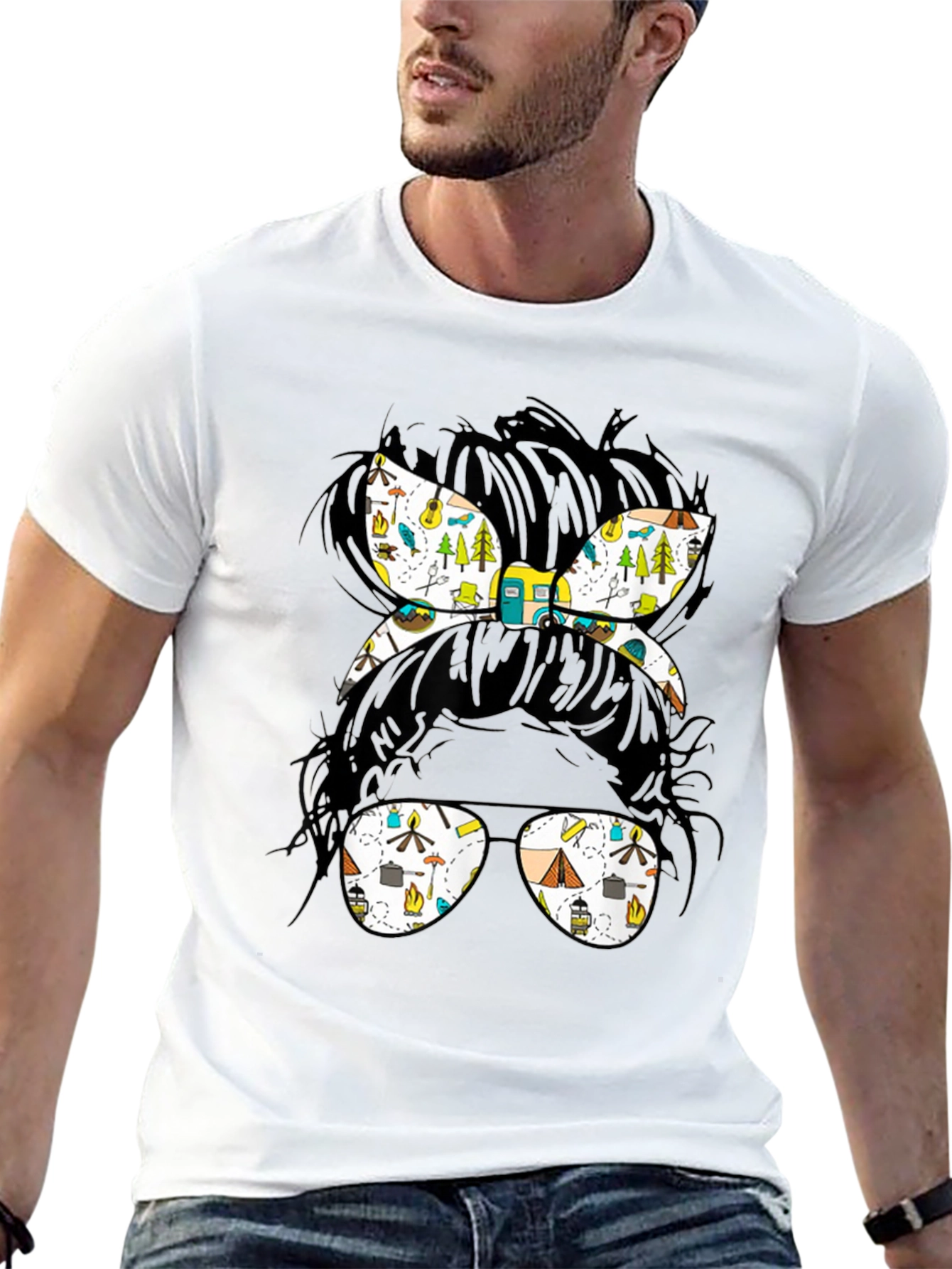 Camping Messy Bun Graphic Tee
