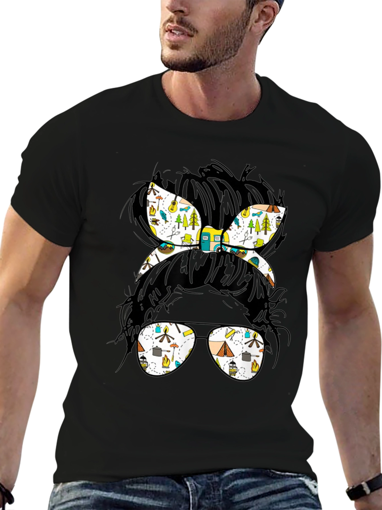 Camping Messy Bun Graphic Tee