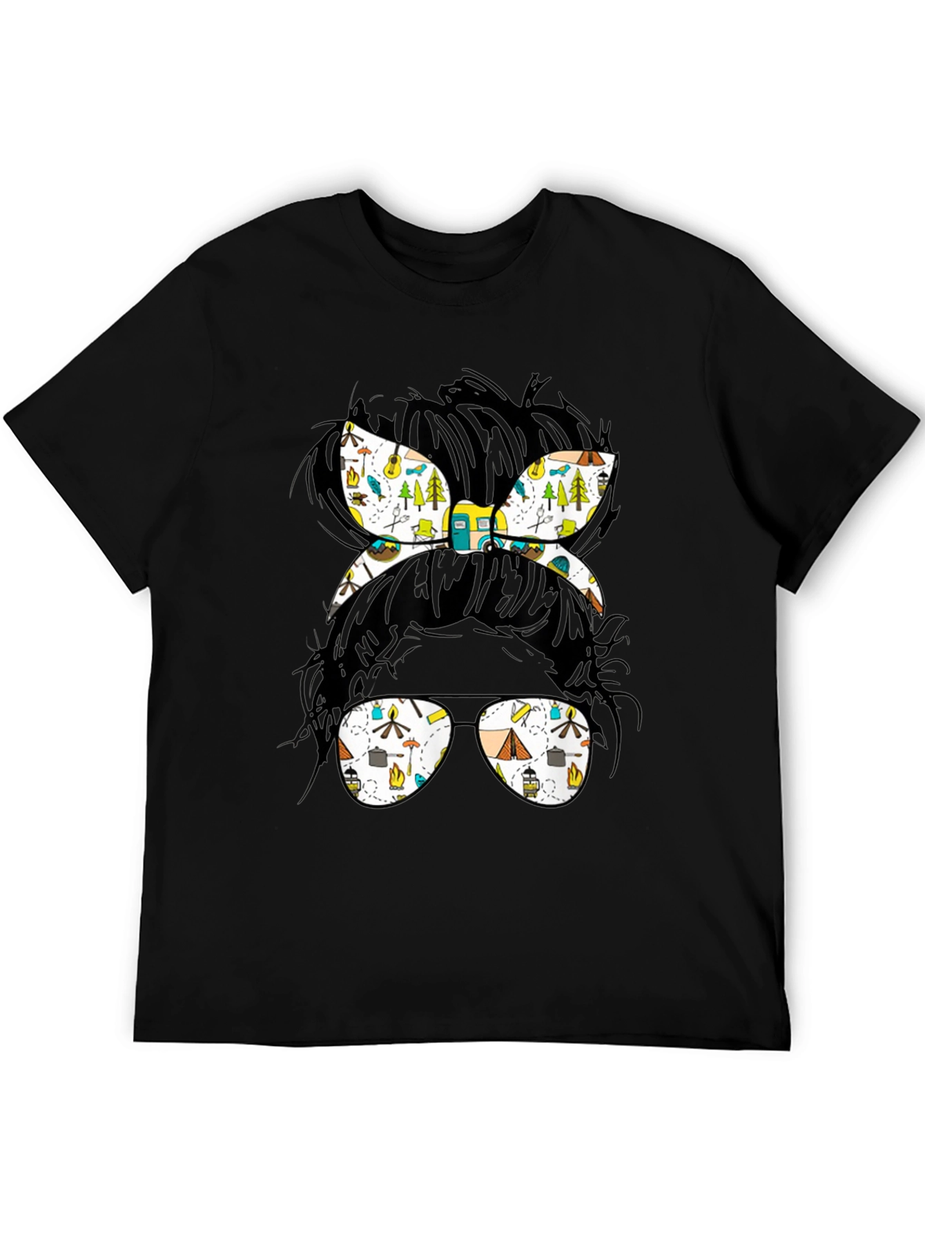 Camping Messy Bun Graphic Tee