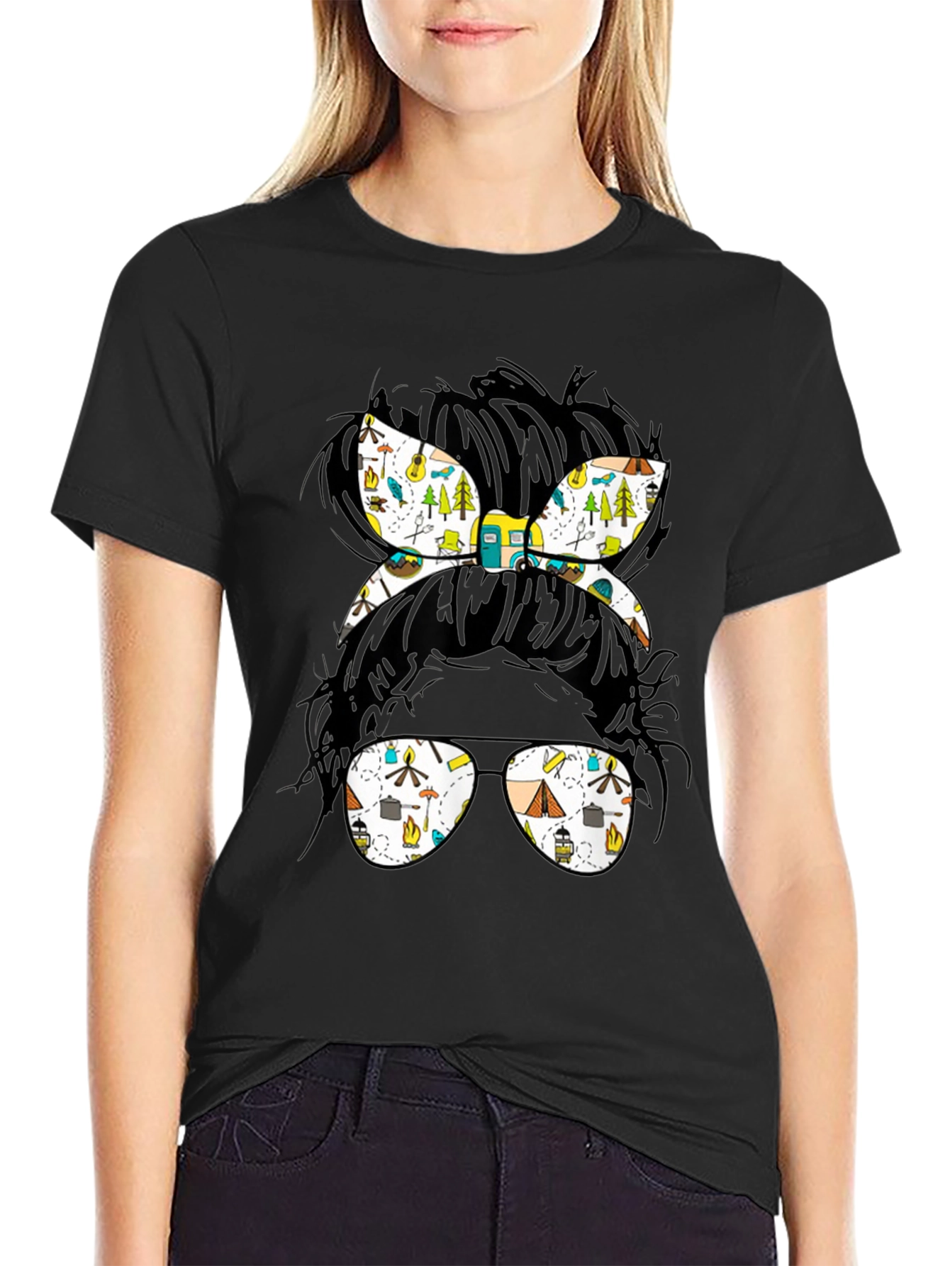 Camping Messy Bun Graphic Tee