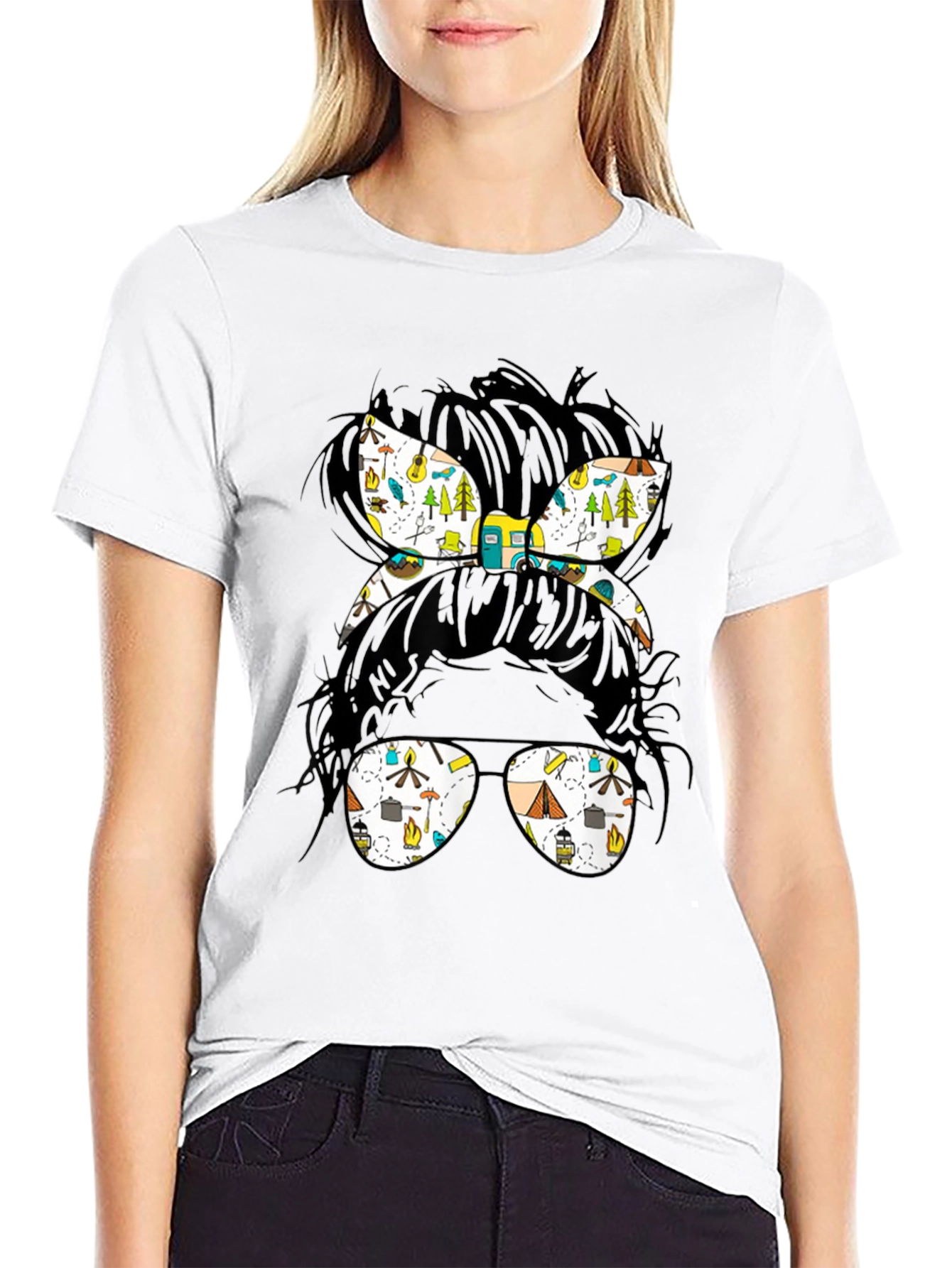 Camping Messy Bun Graphic Tee