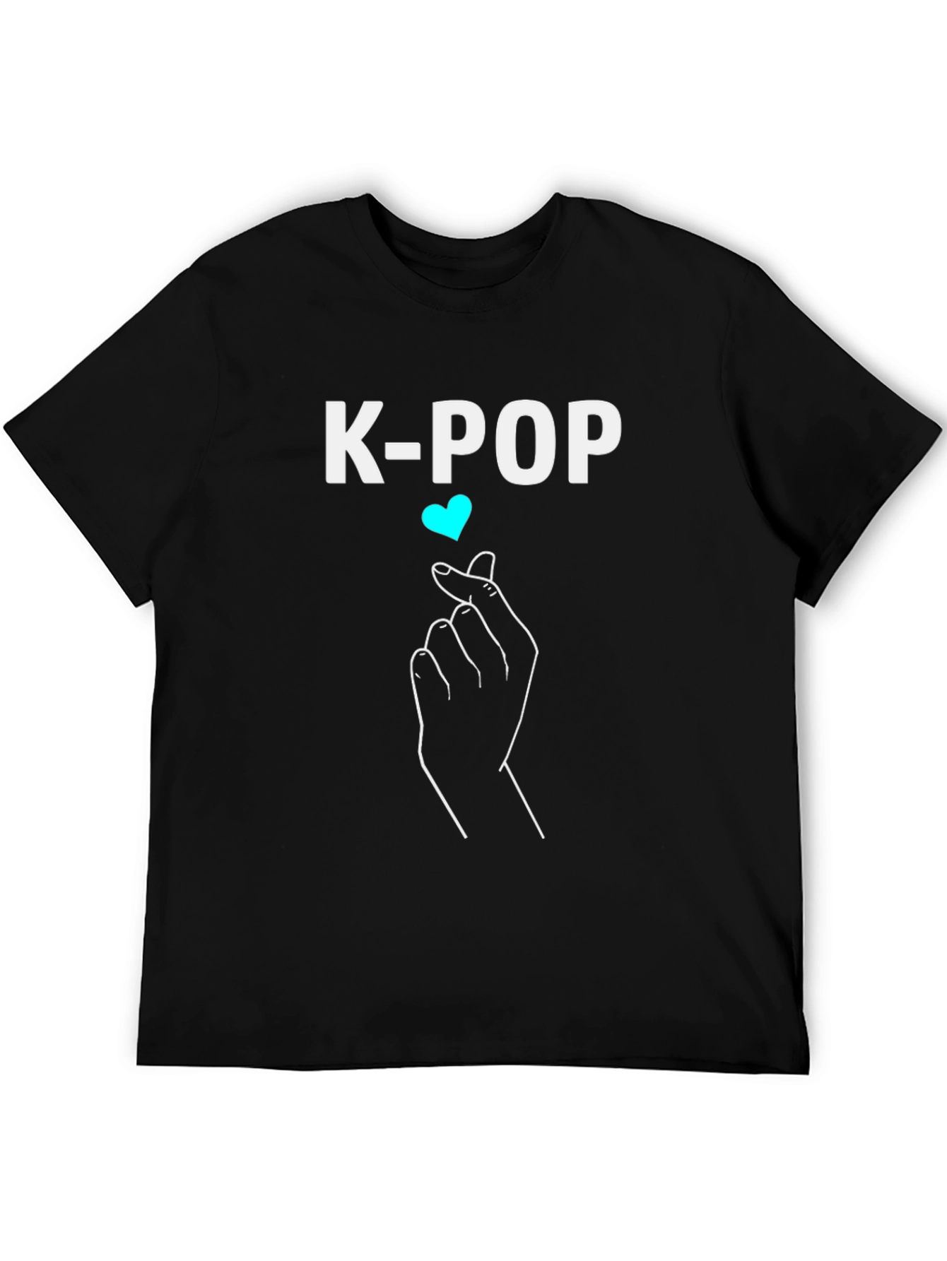 K-Pop Heart Gesture Graphic Tee - Trendy Black T-Shirt