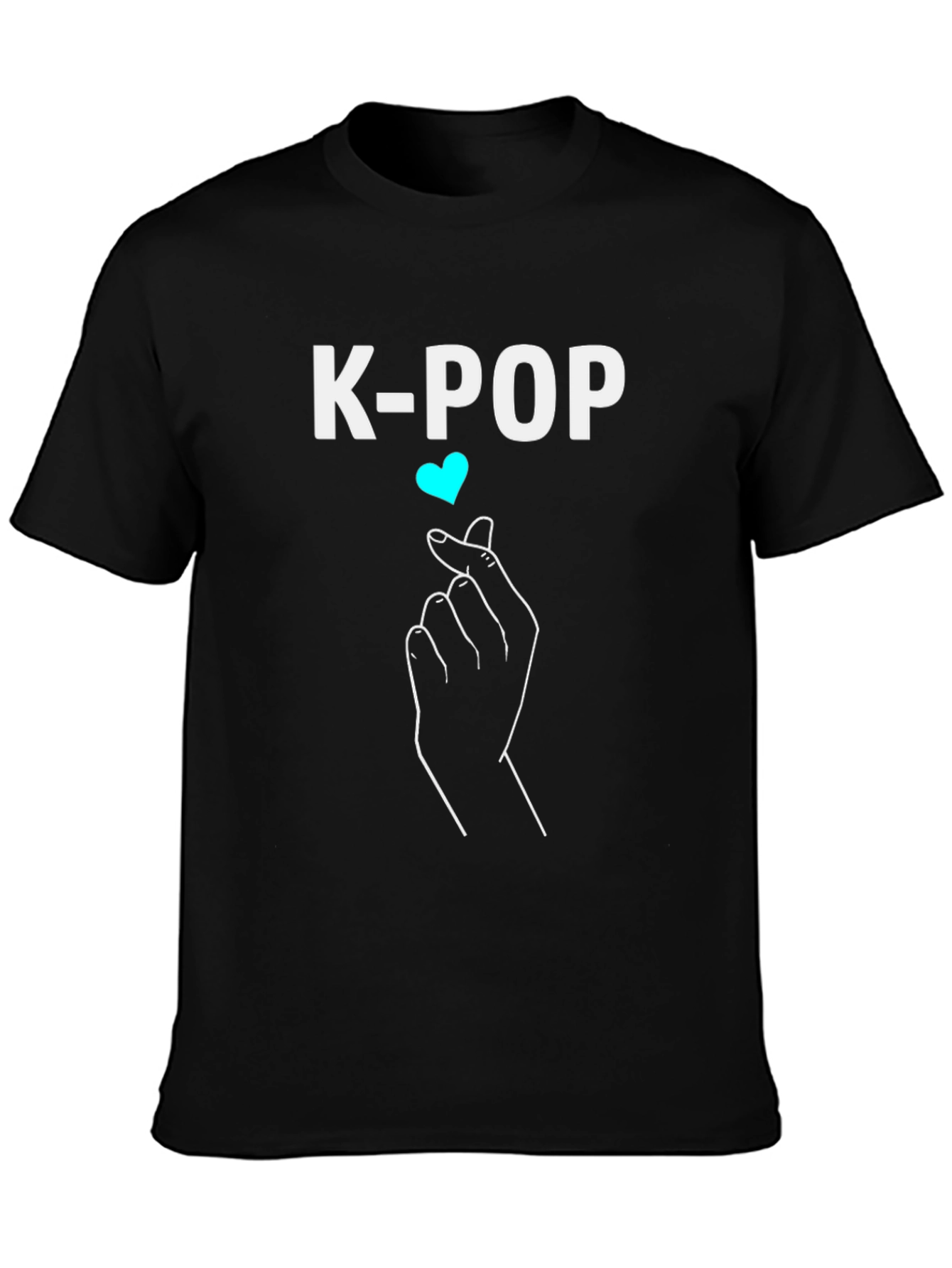 K-Pop Heart Gesture Graphic Tee - Trendy Black T-Shirt
