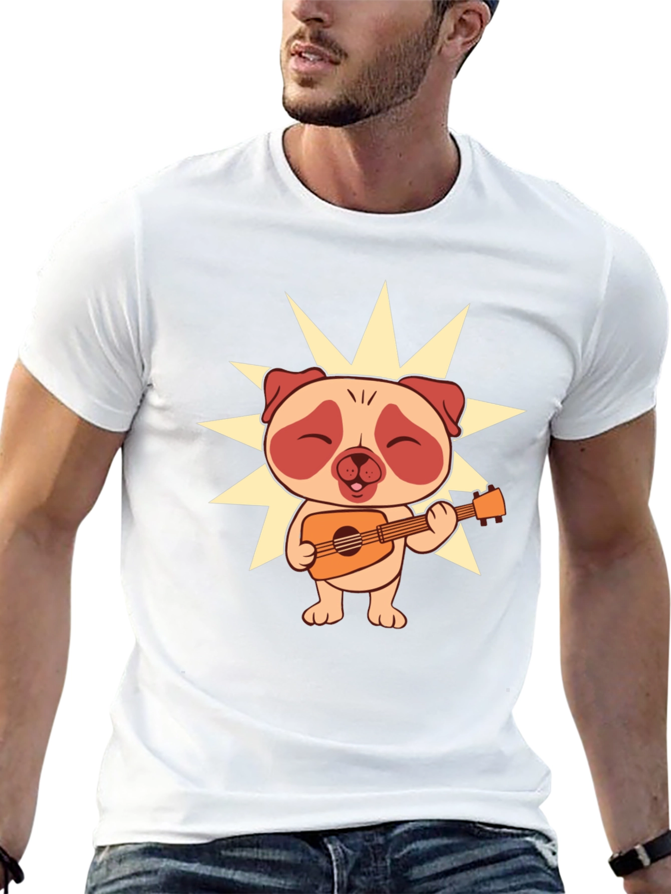 Cute Pug Guitarist Graphic T-Shirt