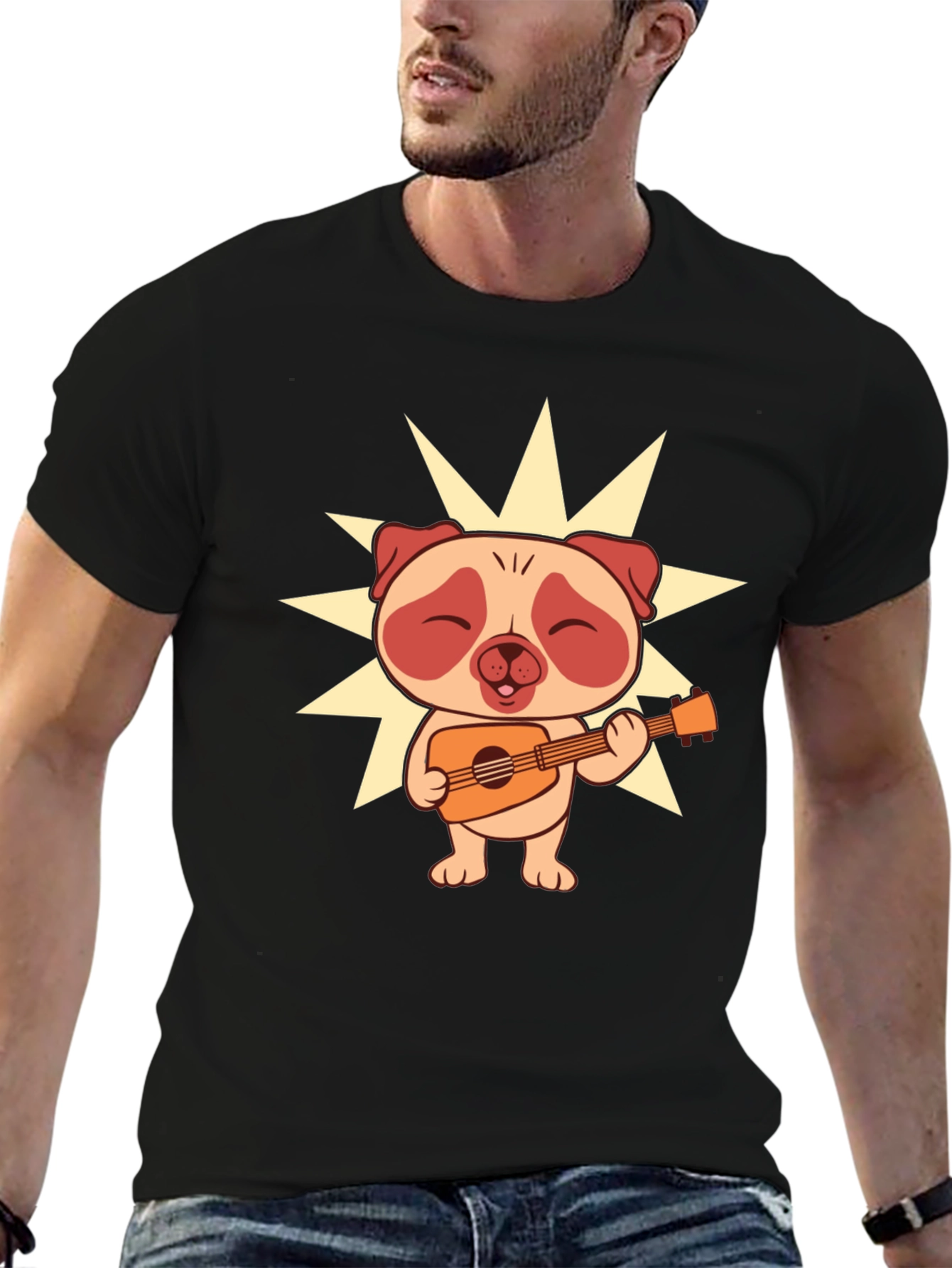 Cute Pug Guitarist Graphic T-Shirt