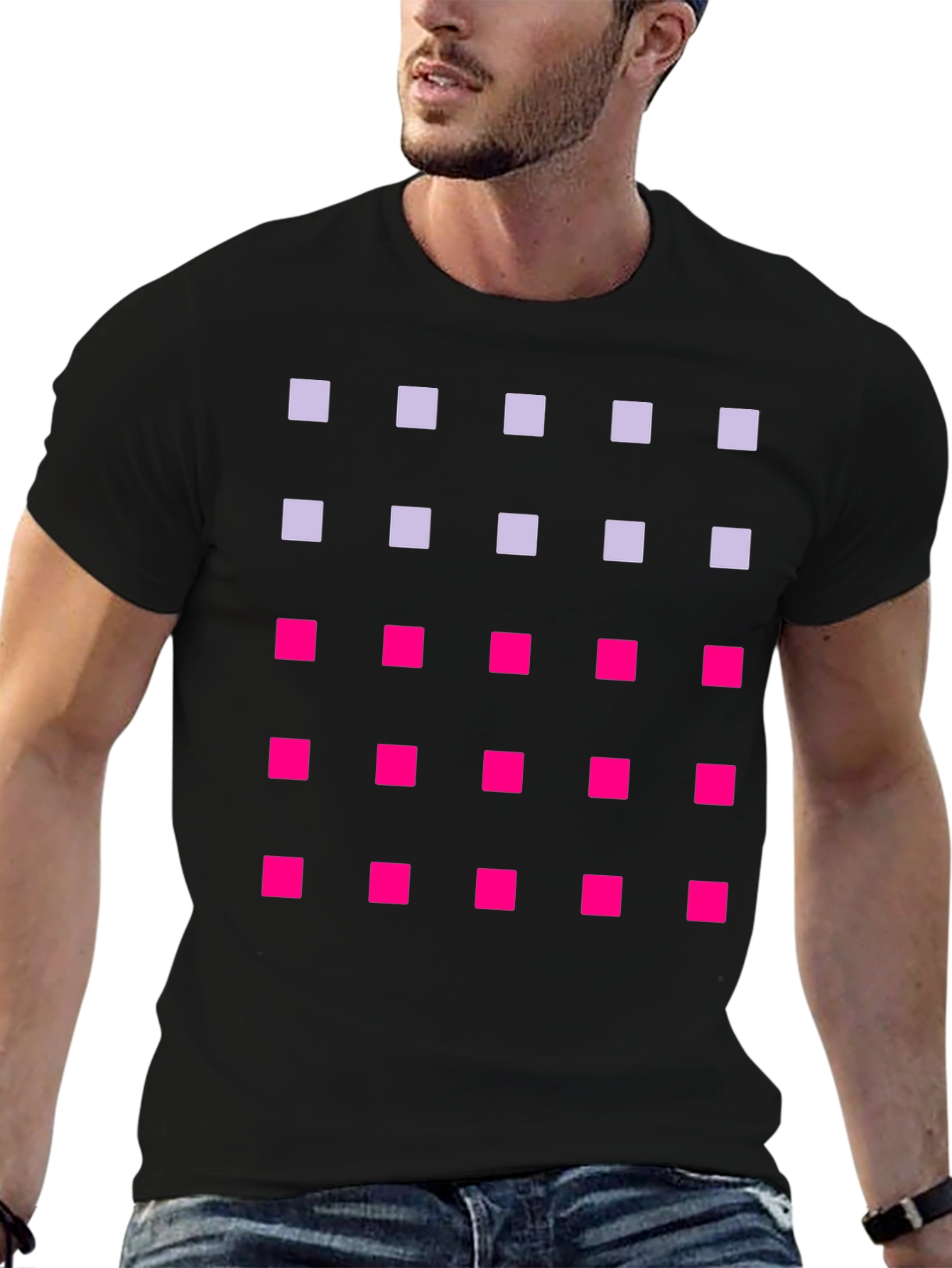 Geometric Squares Pattern T-Shirt - Black