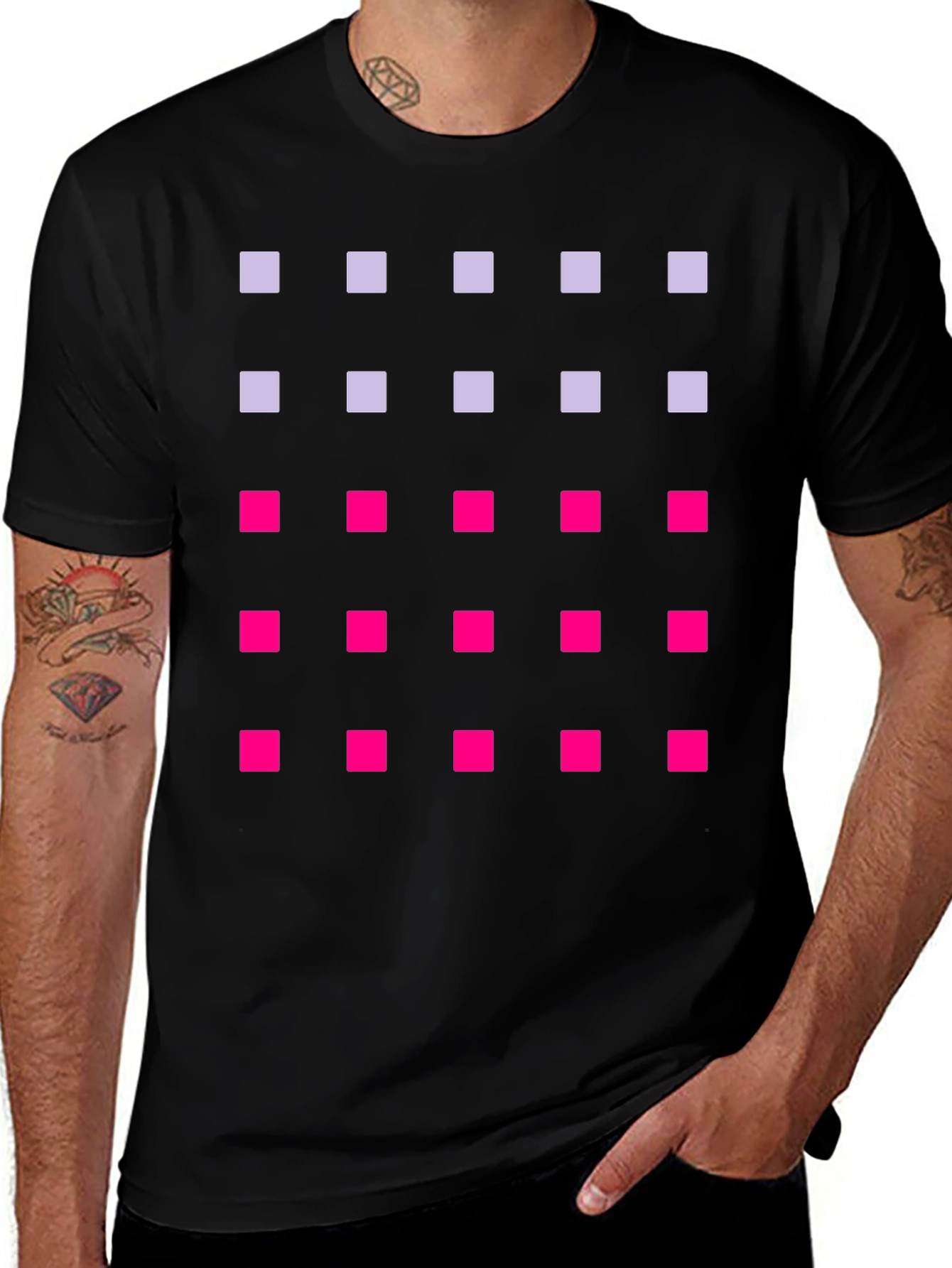 Geometric Squares Pattern T-Shirt - Black