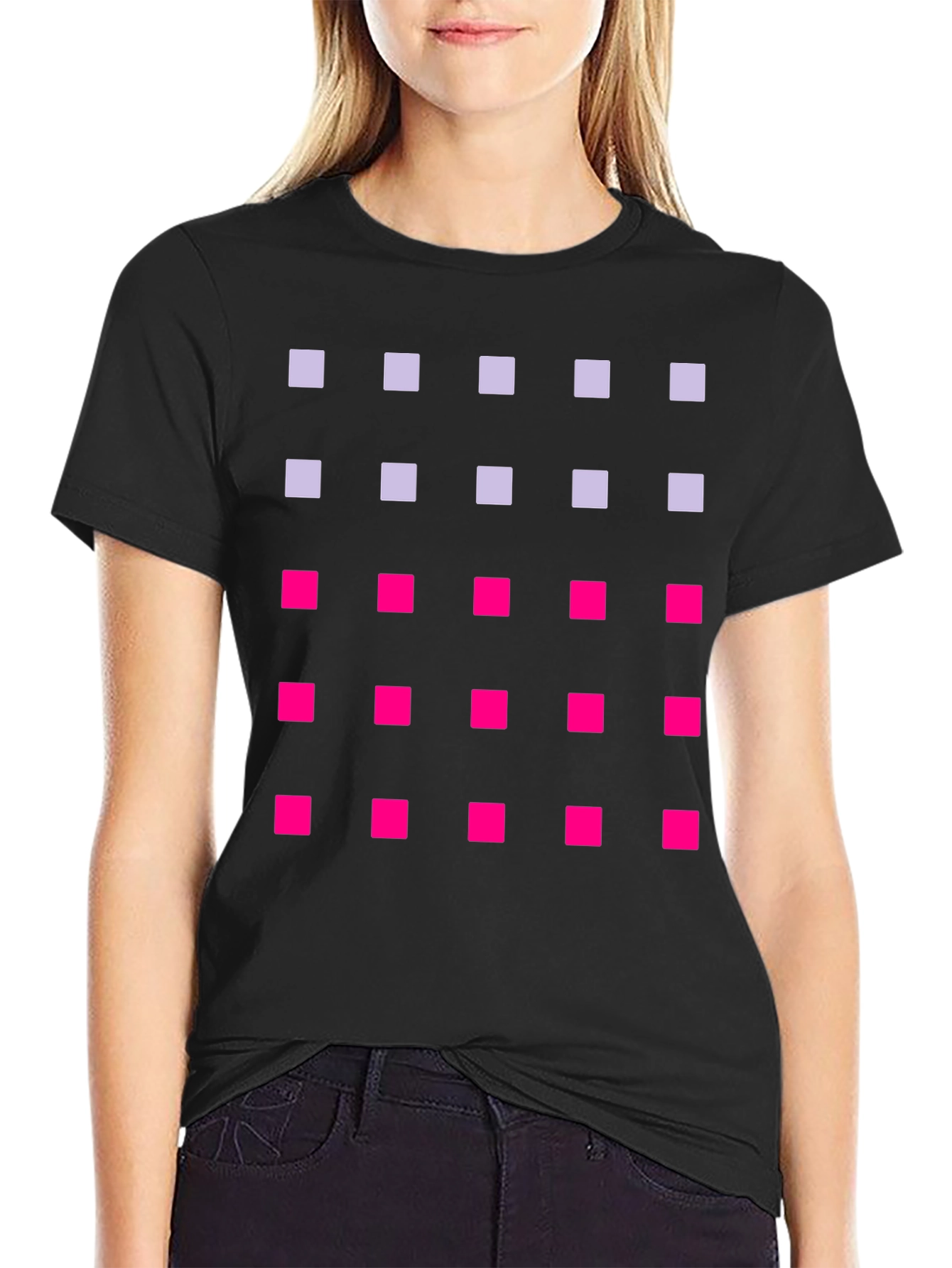 Geometric Squares Pattern T-Shirt - Black