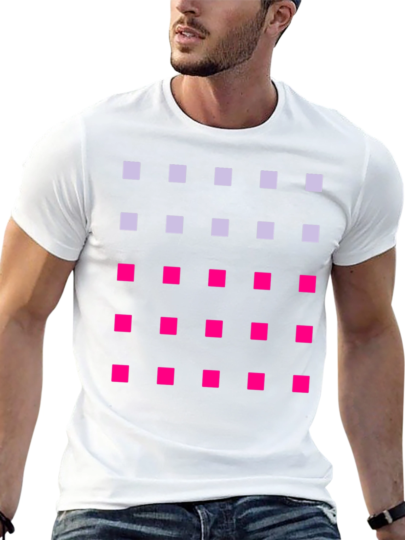 Geometric Squares Pattern T-Shirt - Black