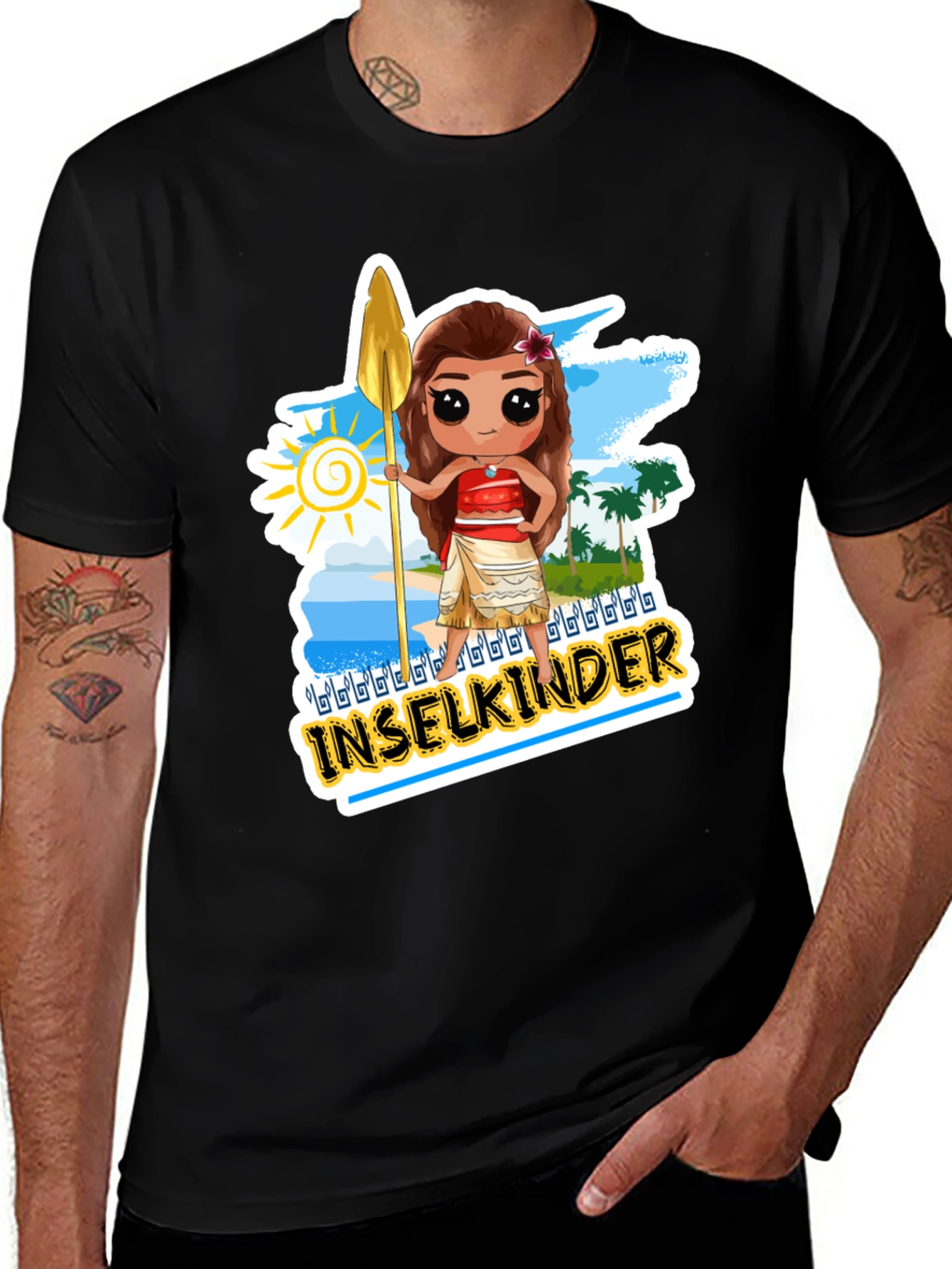 Island Moana Cartoon Graphic Black T-Shirt