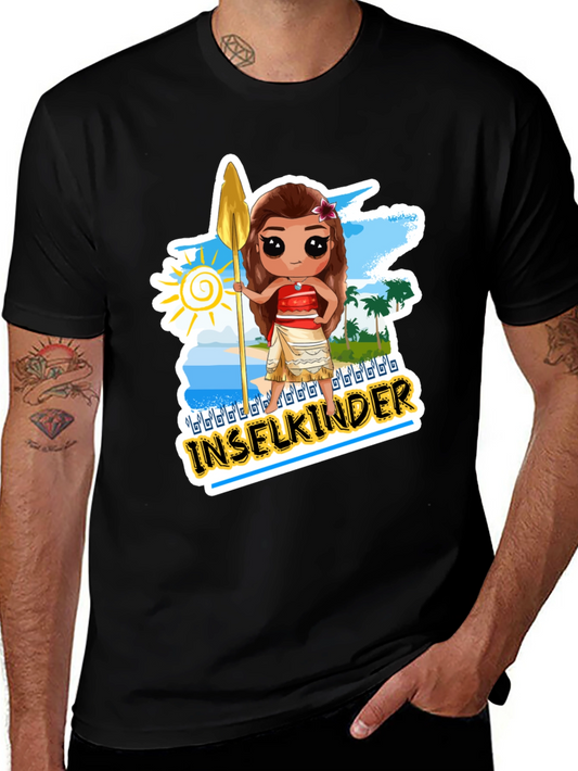 Island Moana Cartoon Graphic Black T-Shirt
