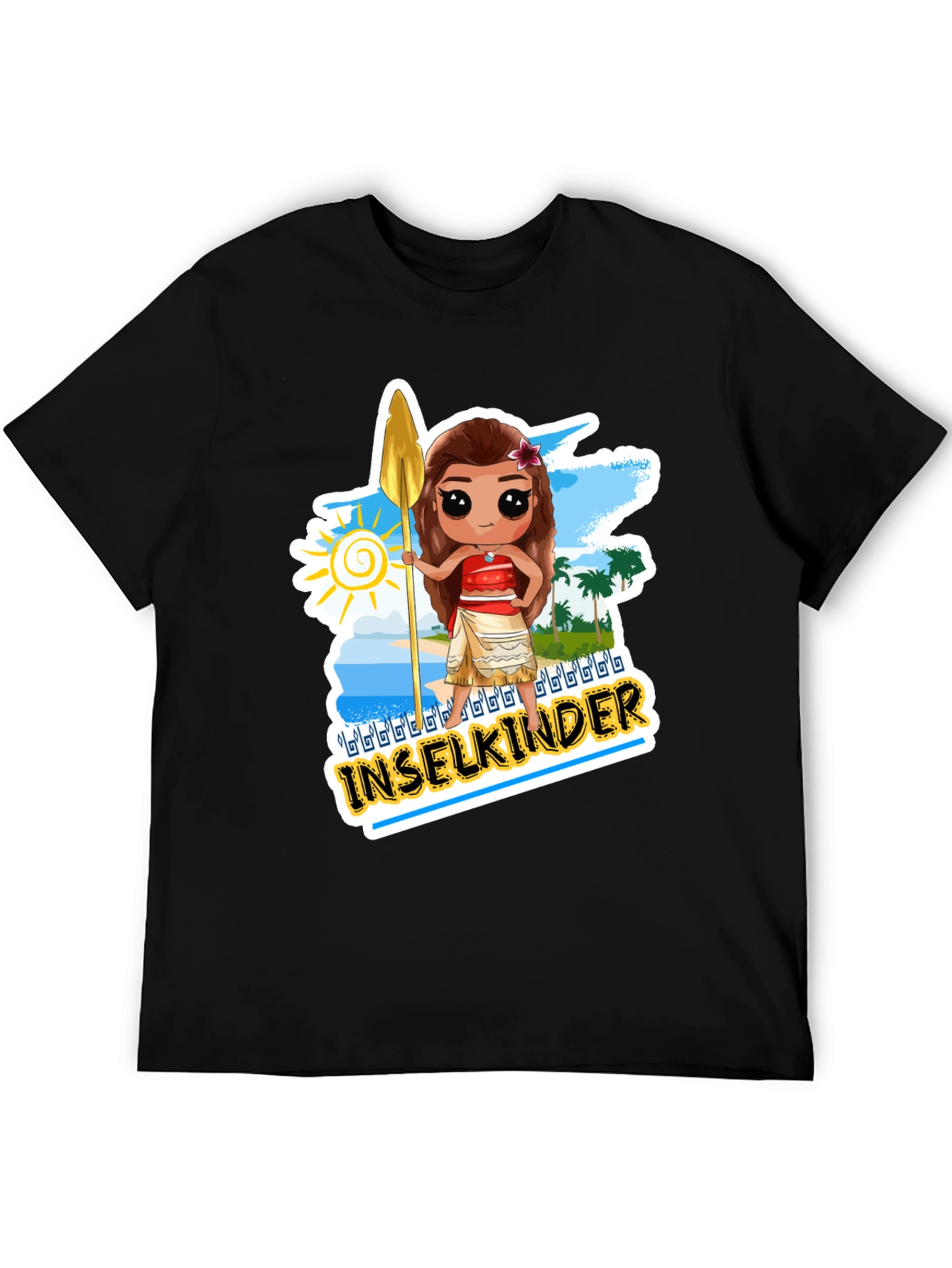 Island Moana Cartoon Graphic Black T-Shirt