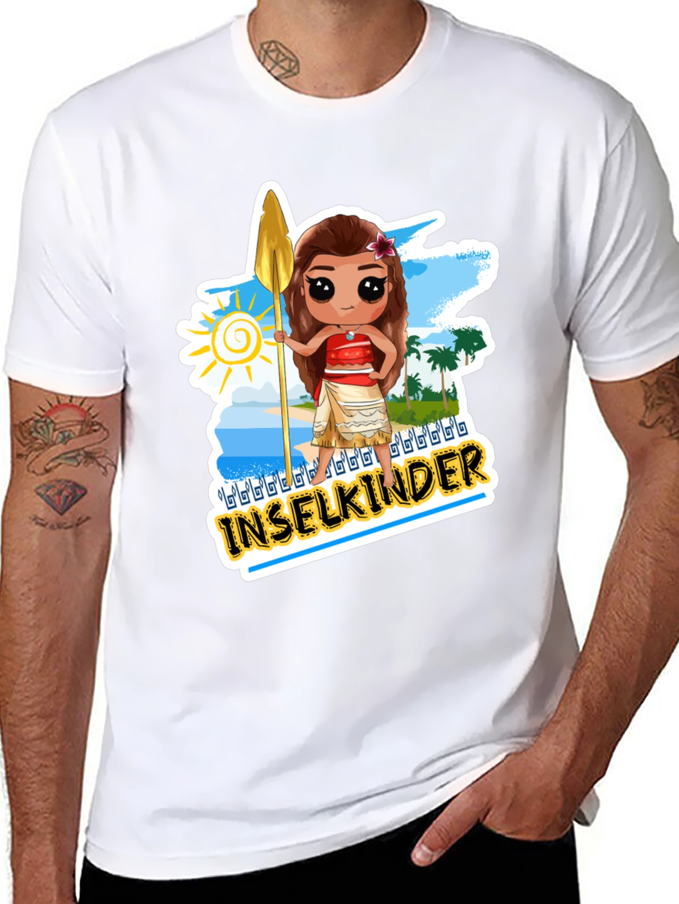 Island Moana Cartoon Graphic Black T-Shirt