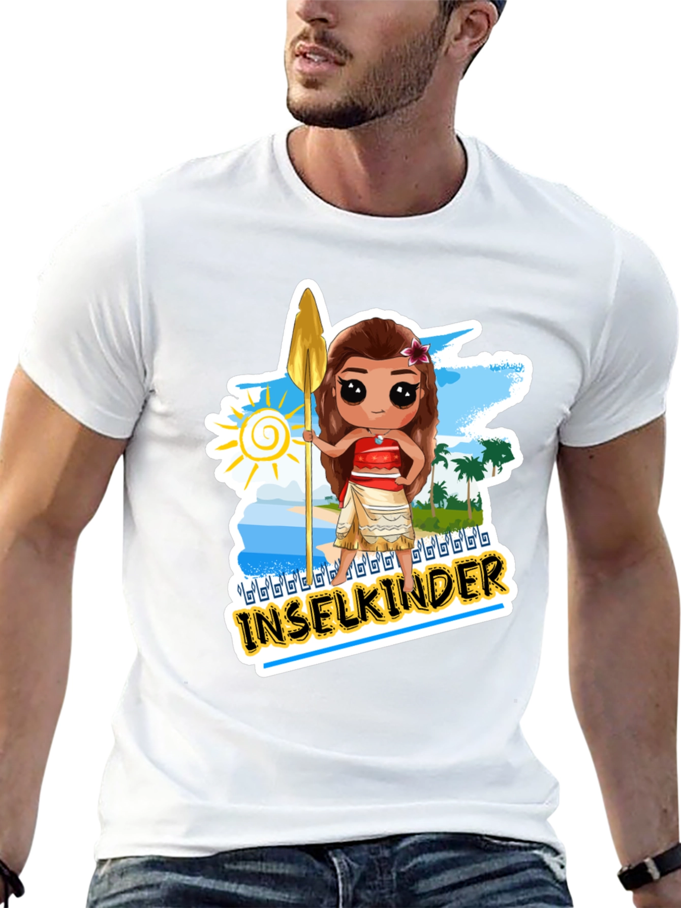 Island Moana Cartoon Graphic Black T-Shirt