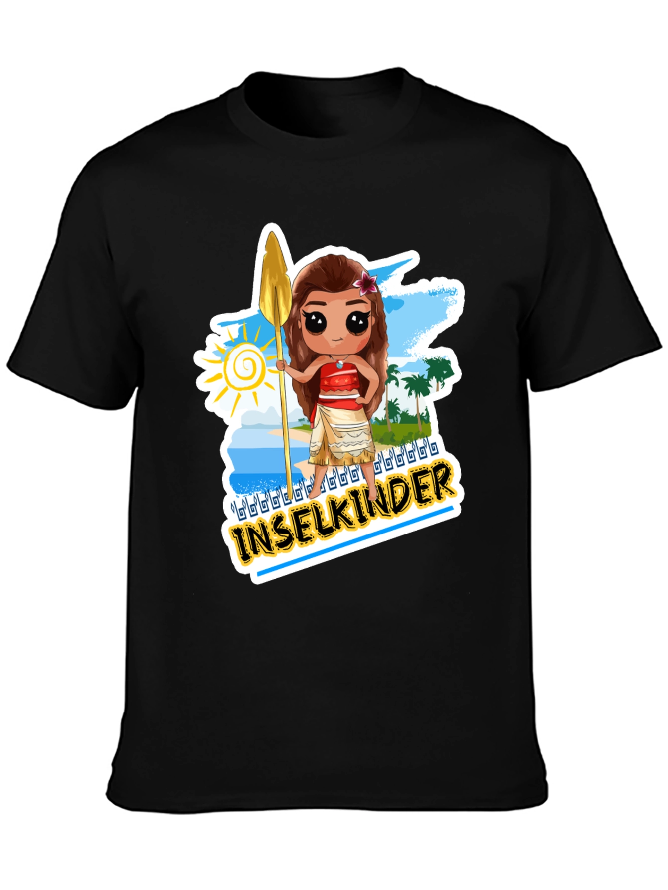 Island Moana Cartoon Graphic Black T-Shirt