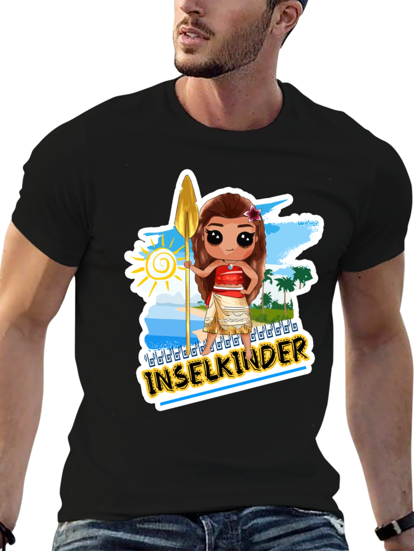 Island Moana Cartoon Graphic Black T-Shirt