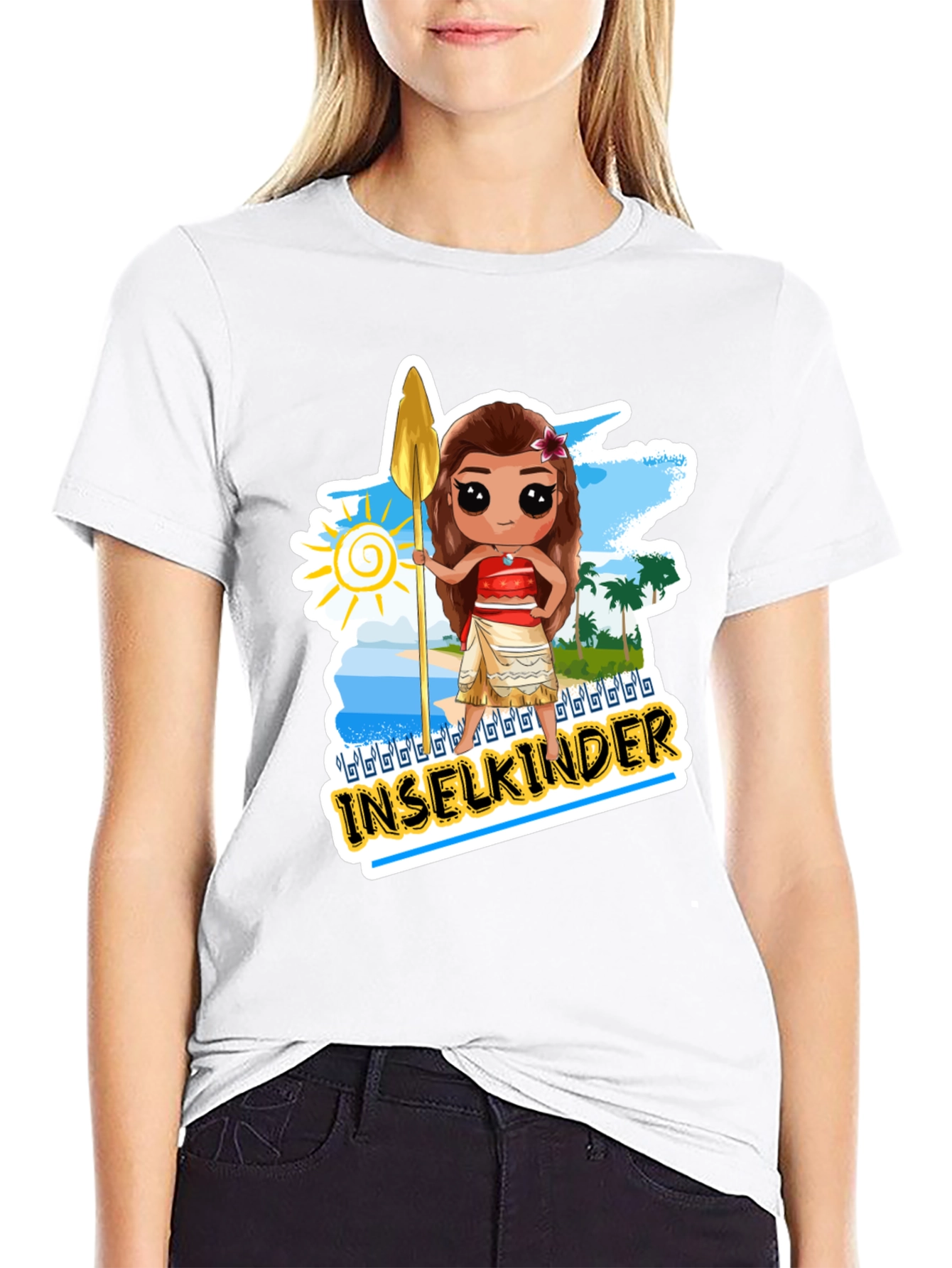 Island Moana Cartoon Graphic Black T-Shirt