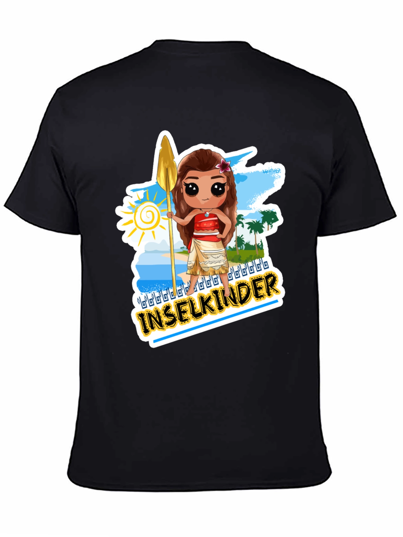 Island Moana Cartoon Graphic Black T-Shirt