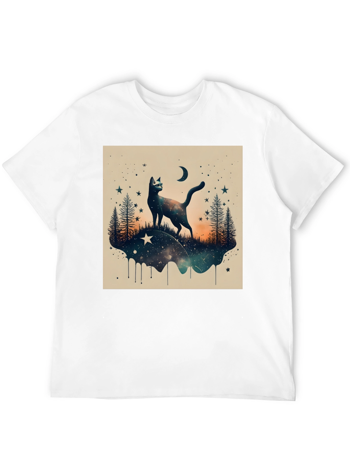 Cosmic Cat Graphic Tee - Black Cotton Blend