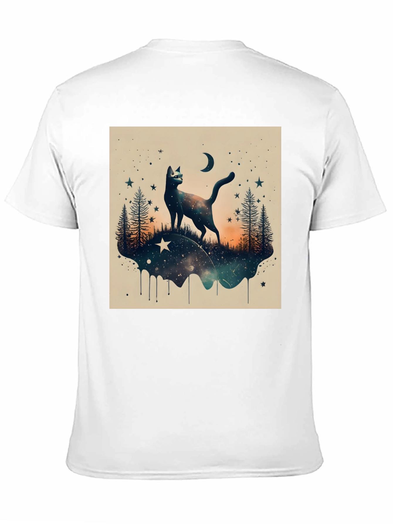 Cosmic Cat Graphic Tee - Black Cotton Blend