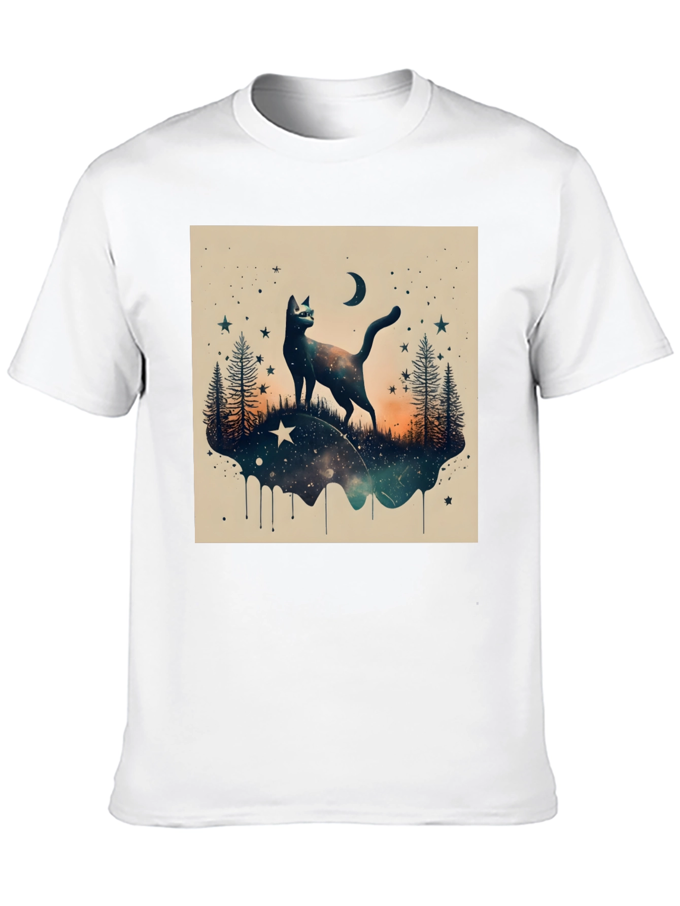 Cosmic Cat Graphic Tee - Black Cotton Blend