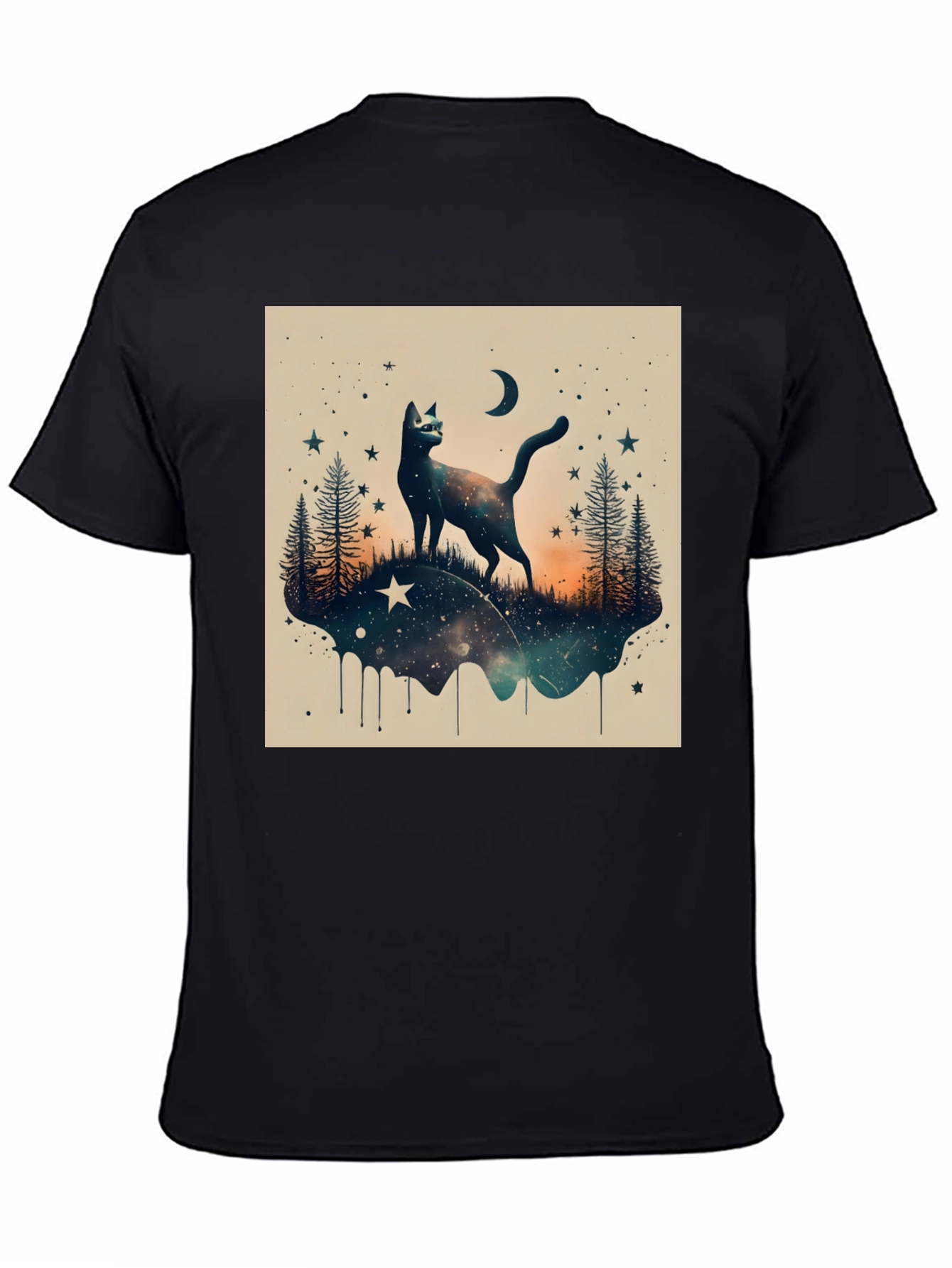 Cosmic Cat Graphic Tee - Black Cotton Blend