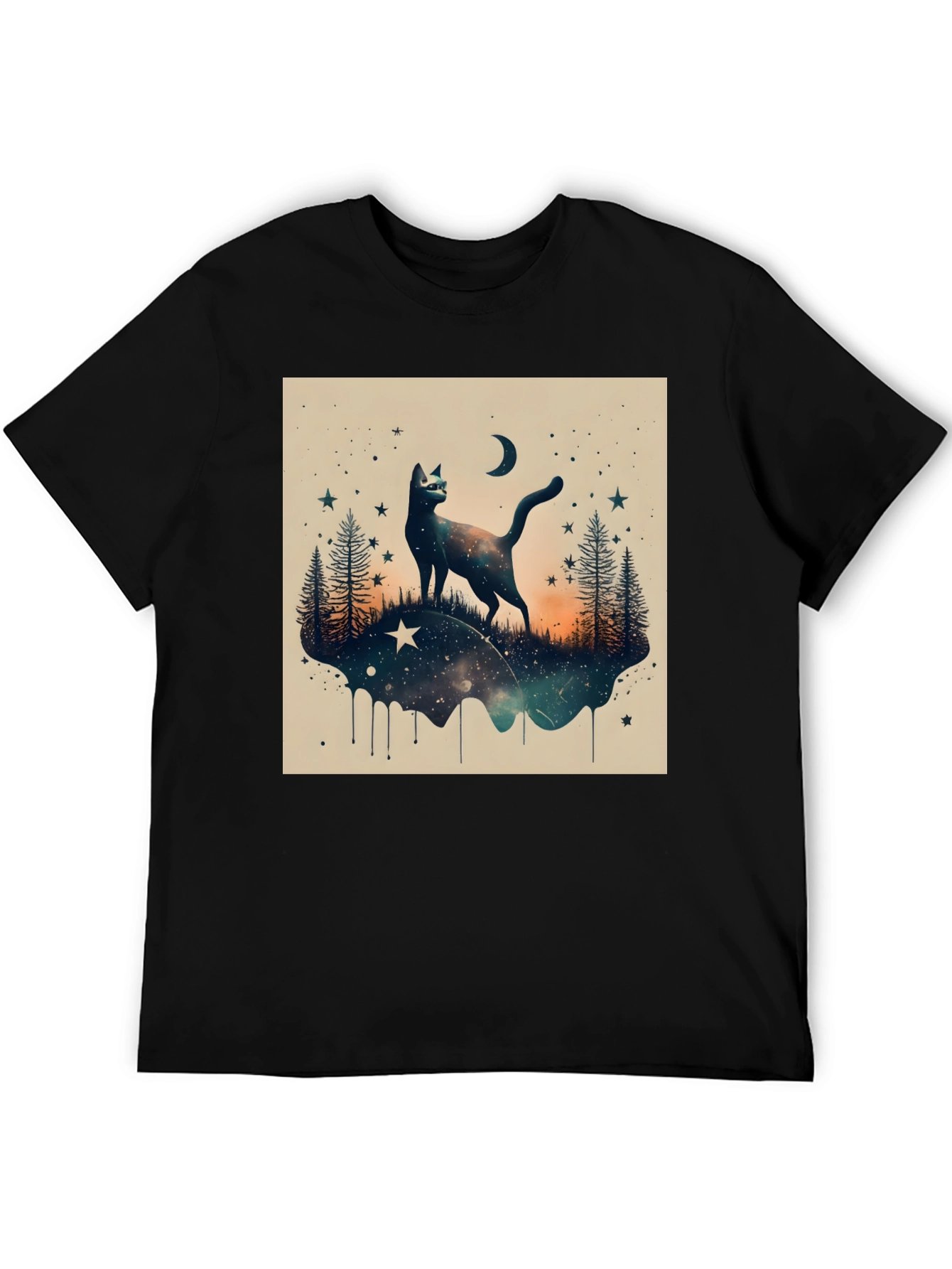 Cosmic Cat Graphic Tee - Black Cotton Blend