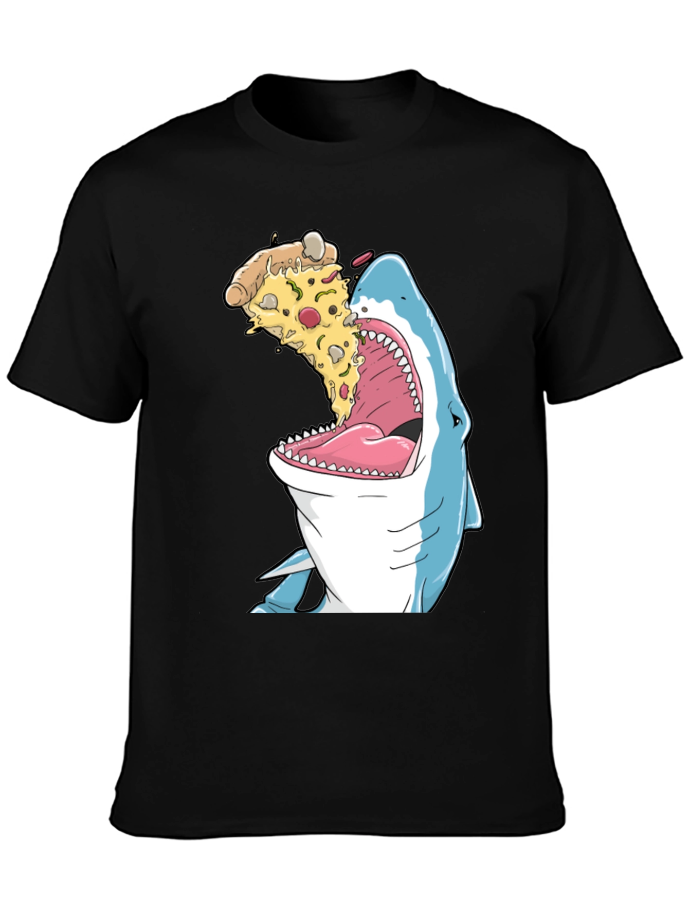 Shark Eating Pizza Funny Graphic T-Shirt