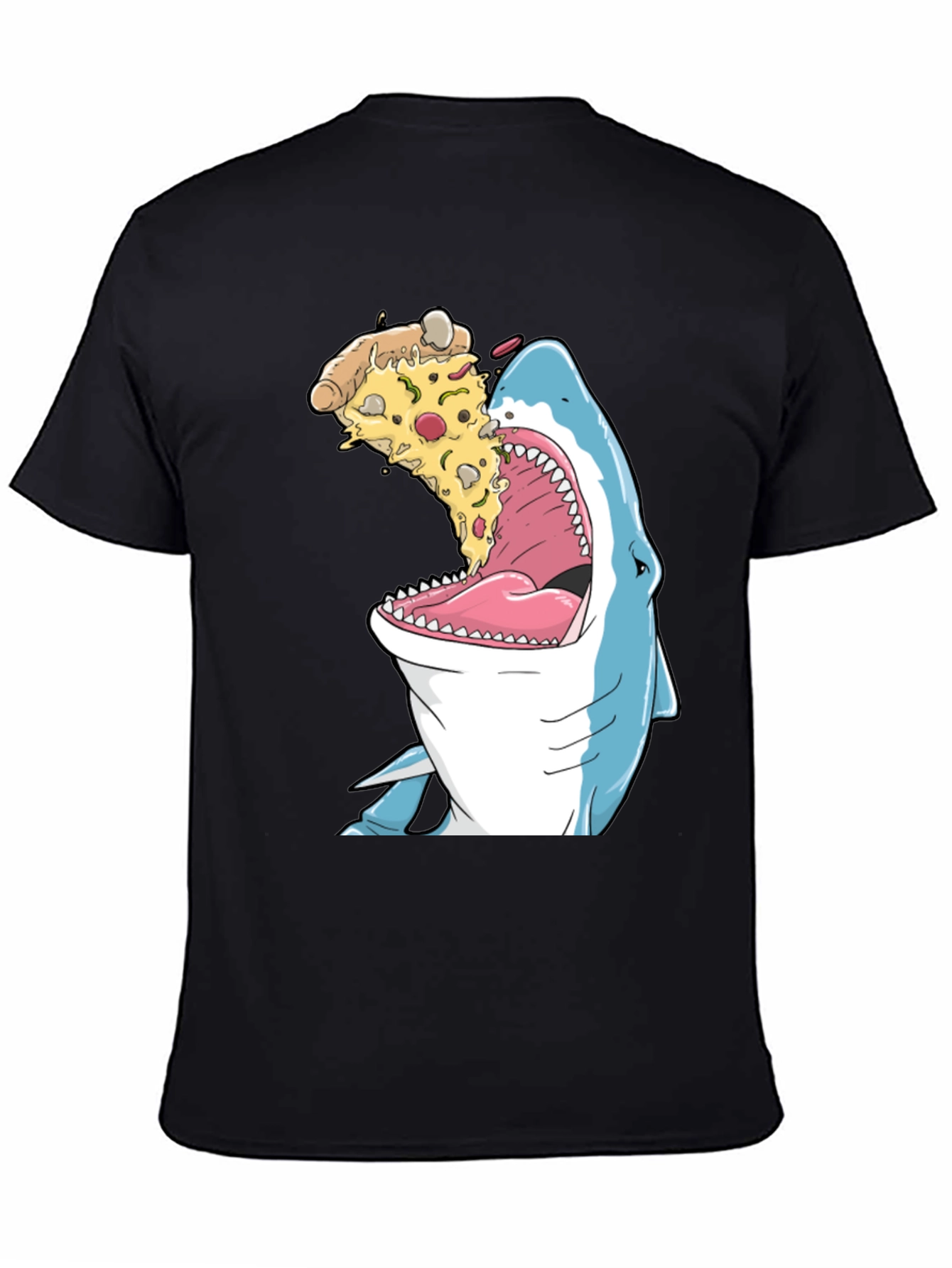 Shark Eating Pizza Funny Graphic T-Shirt
