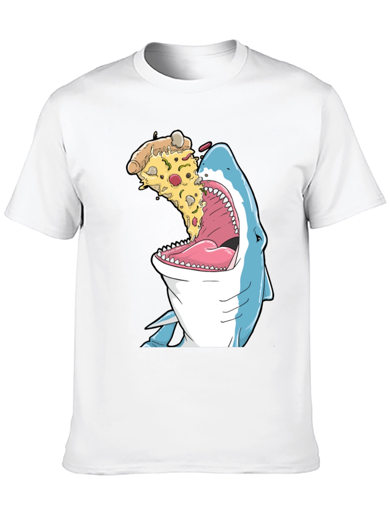 Shark Eating Pizza Funny Graphic T-Shirt