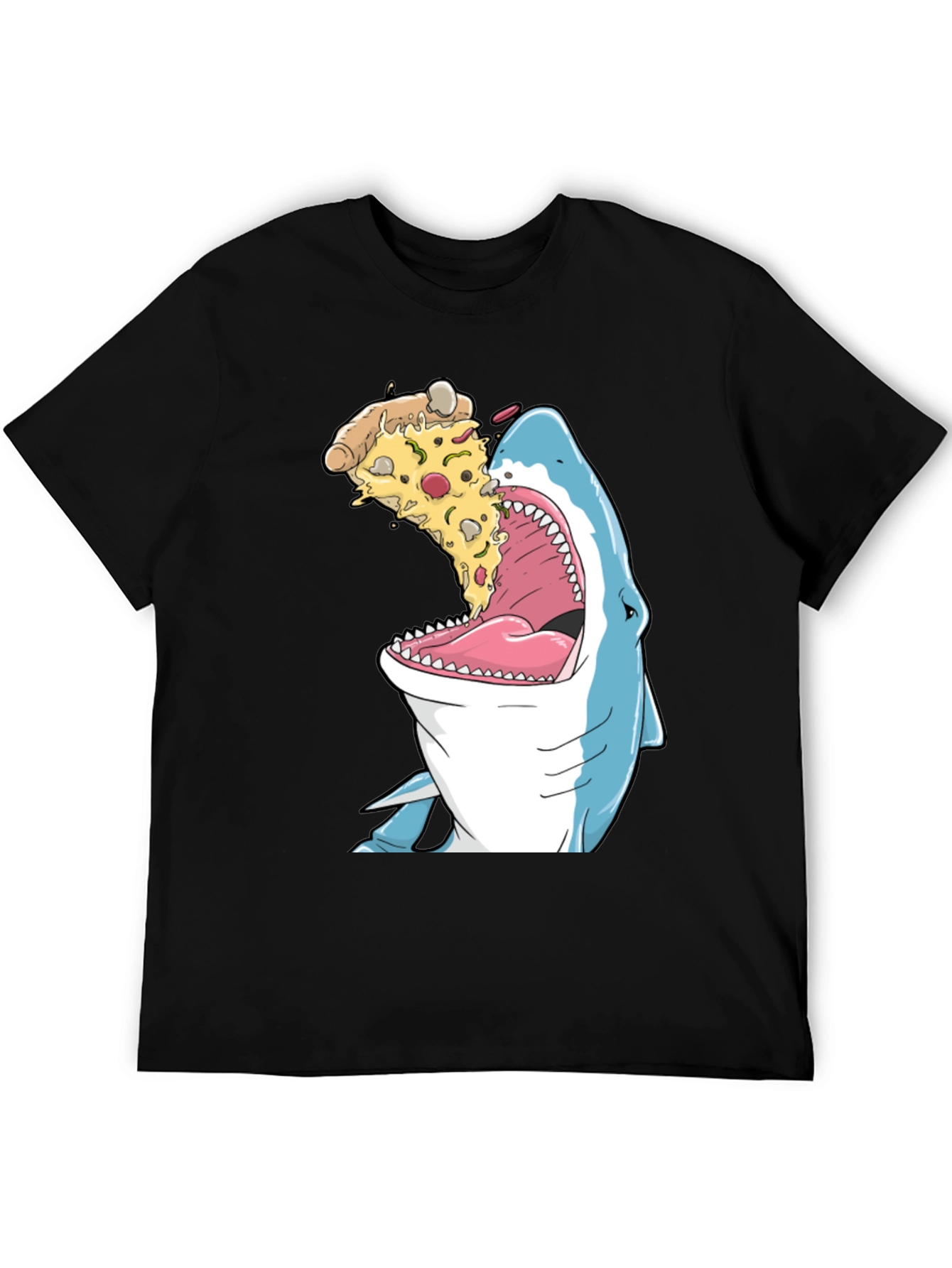 Shark Eating Pizza Funny Graphic T-Shirt