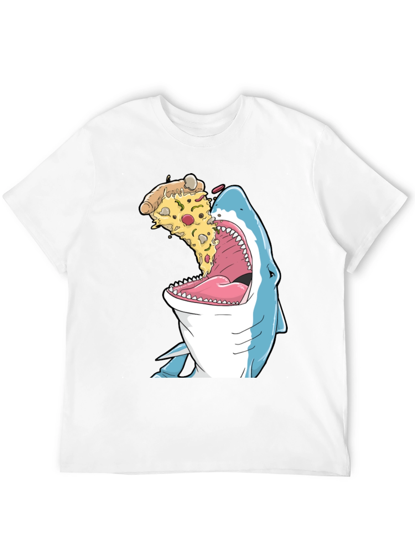 Shark Eating Pizza Funny Graphic T-Shirt