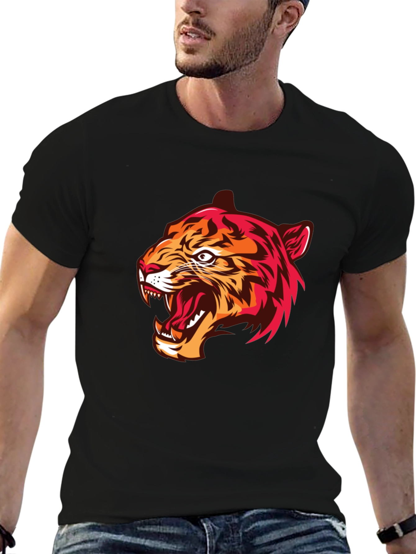 Mens Black Tiger Graphic Tee