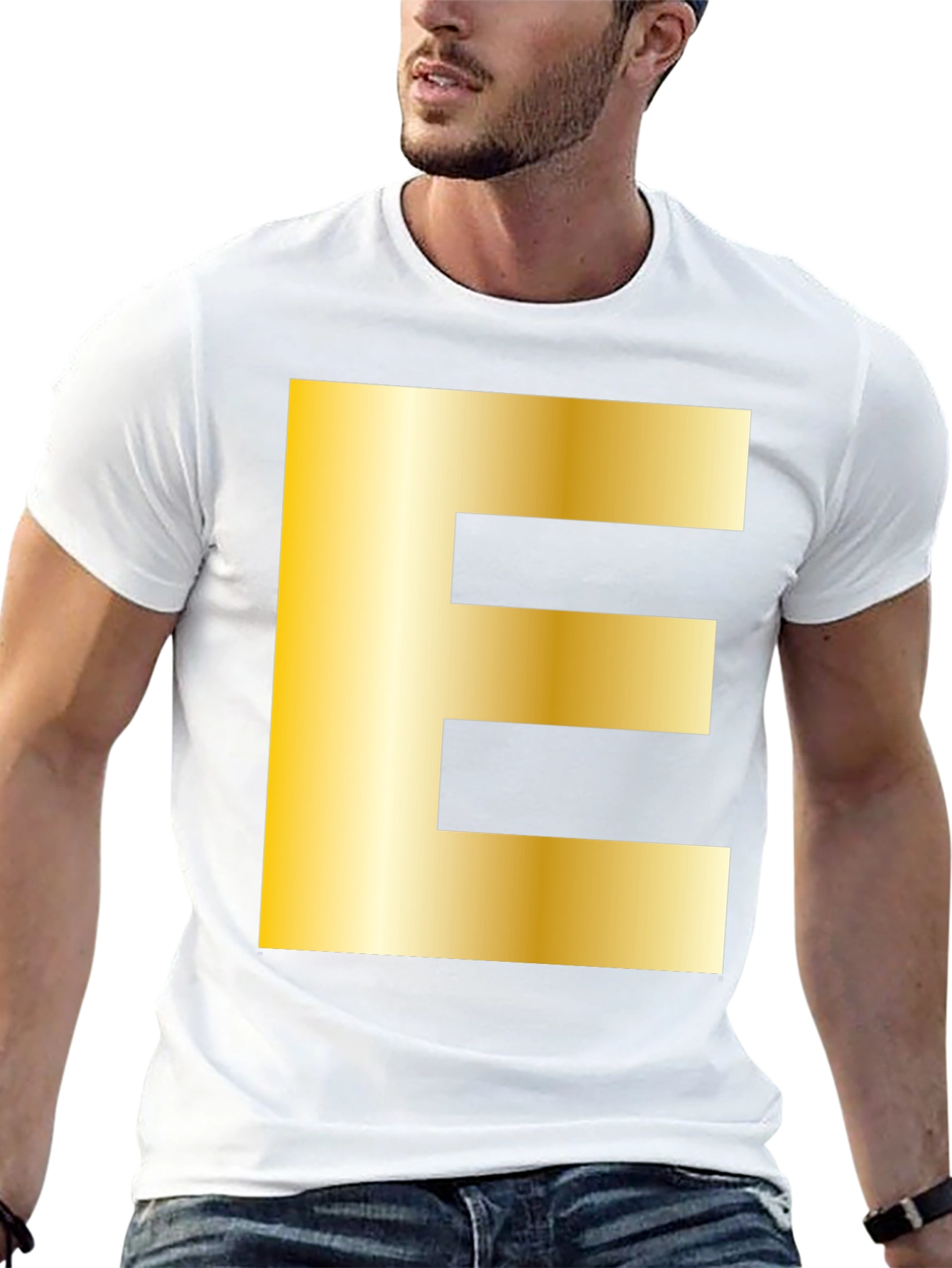 Golden Letter E T-Shirt - Stylish Alphabet Tee
