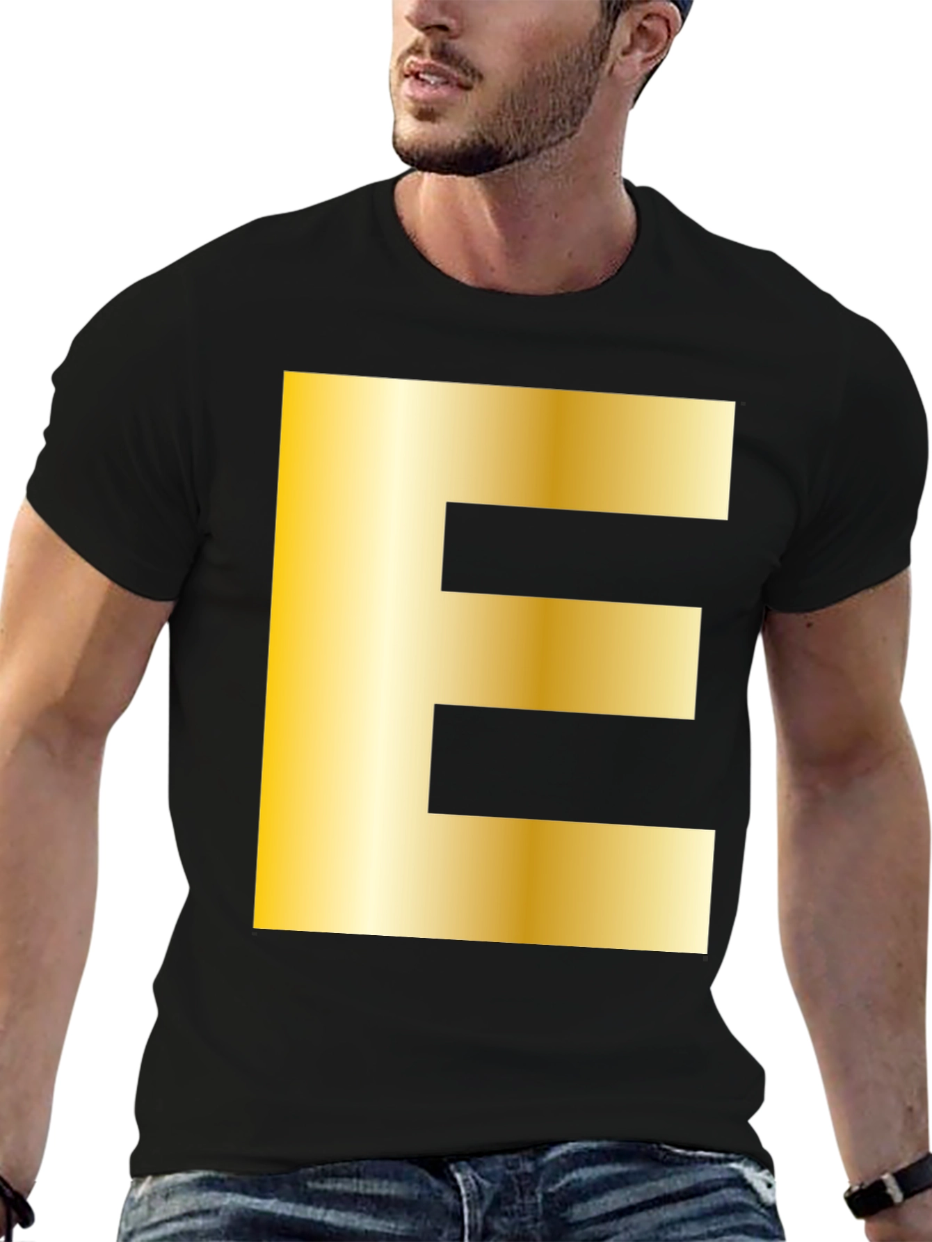 Golden Letter E T-Shirt - Stylish Alphabet Tee