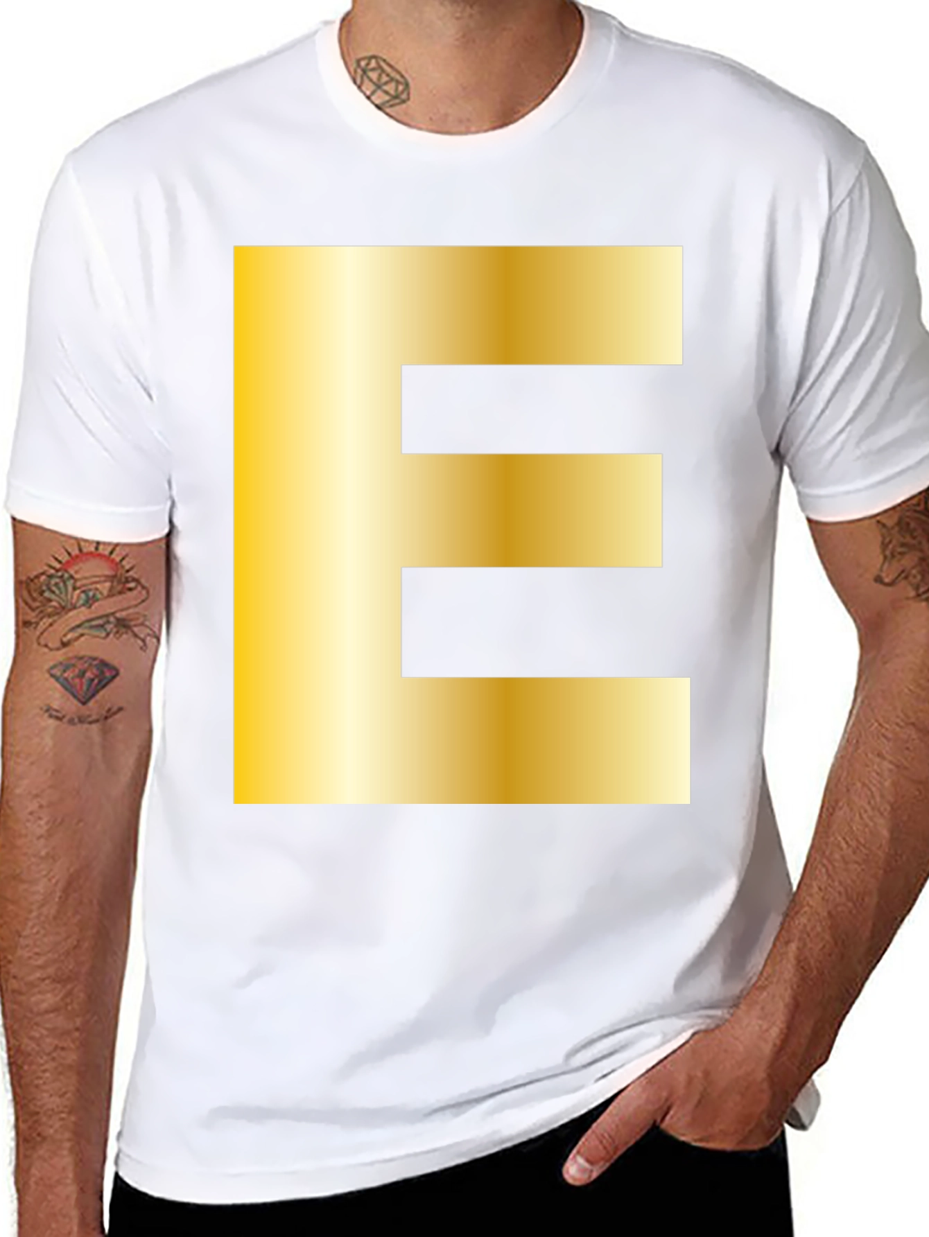 Golden Letter E T-Shirt - Stylish Alphabet Tee