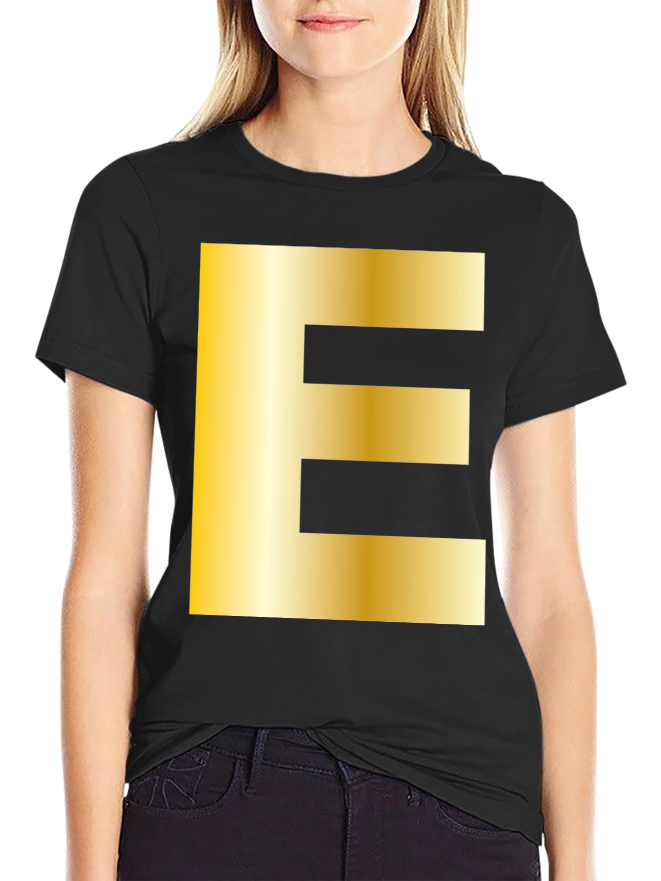 Golden Letter E T-Shirt - Stylish Alphabet Tee