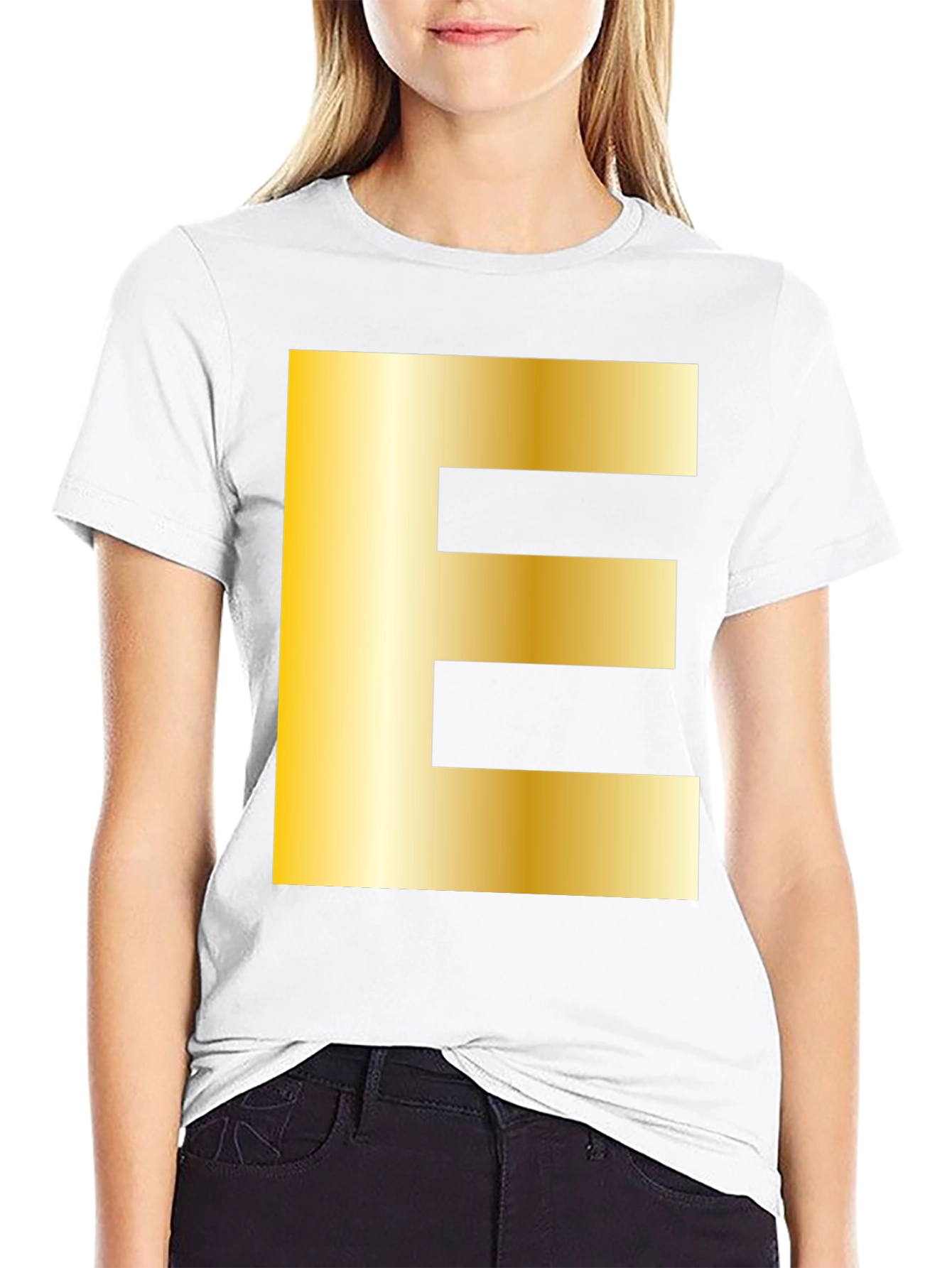 Golden Letter E T-Shirt - Stylish Alphabet Tee
