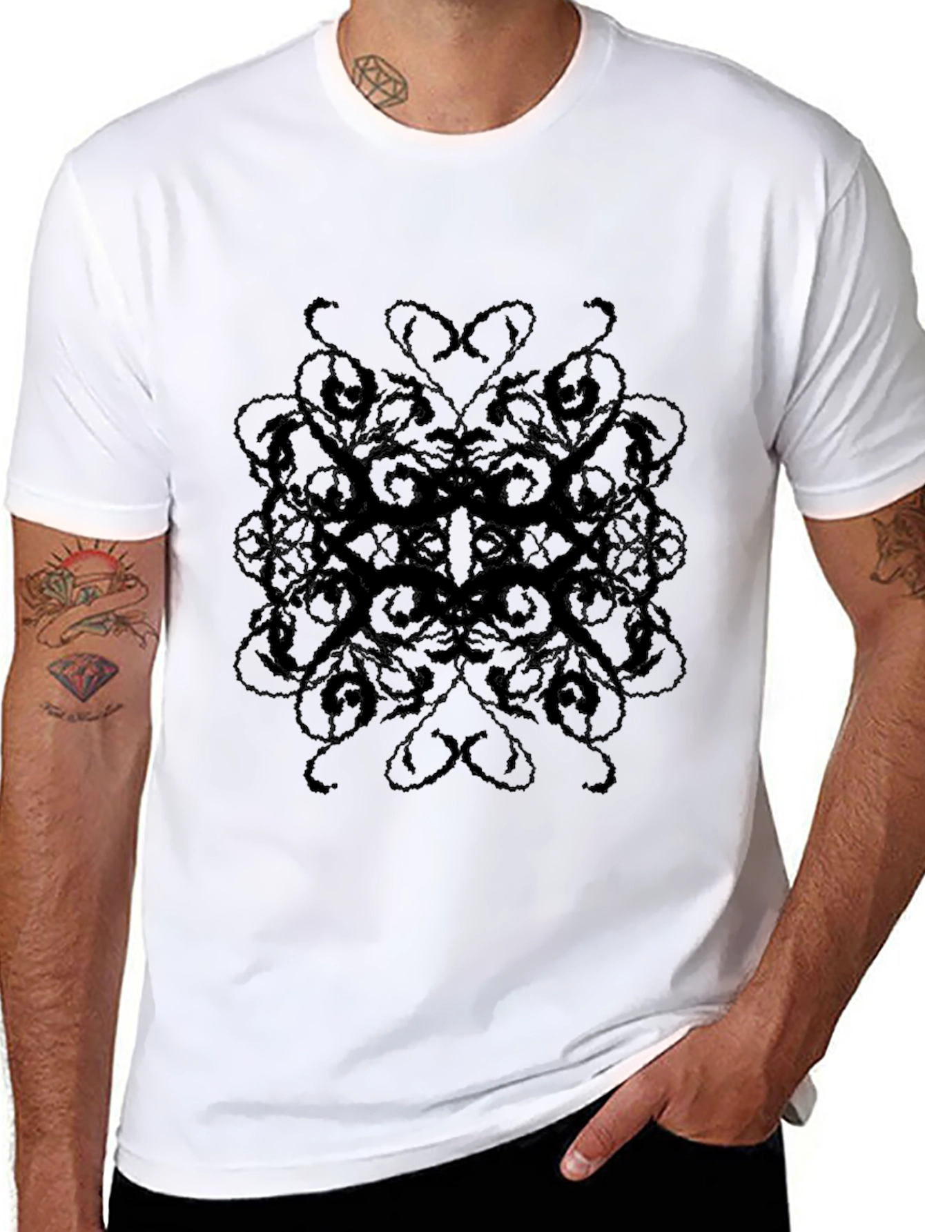 Mens Black Patterned T-Shirt - Casual Style